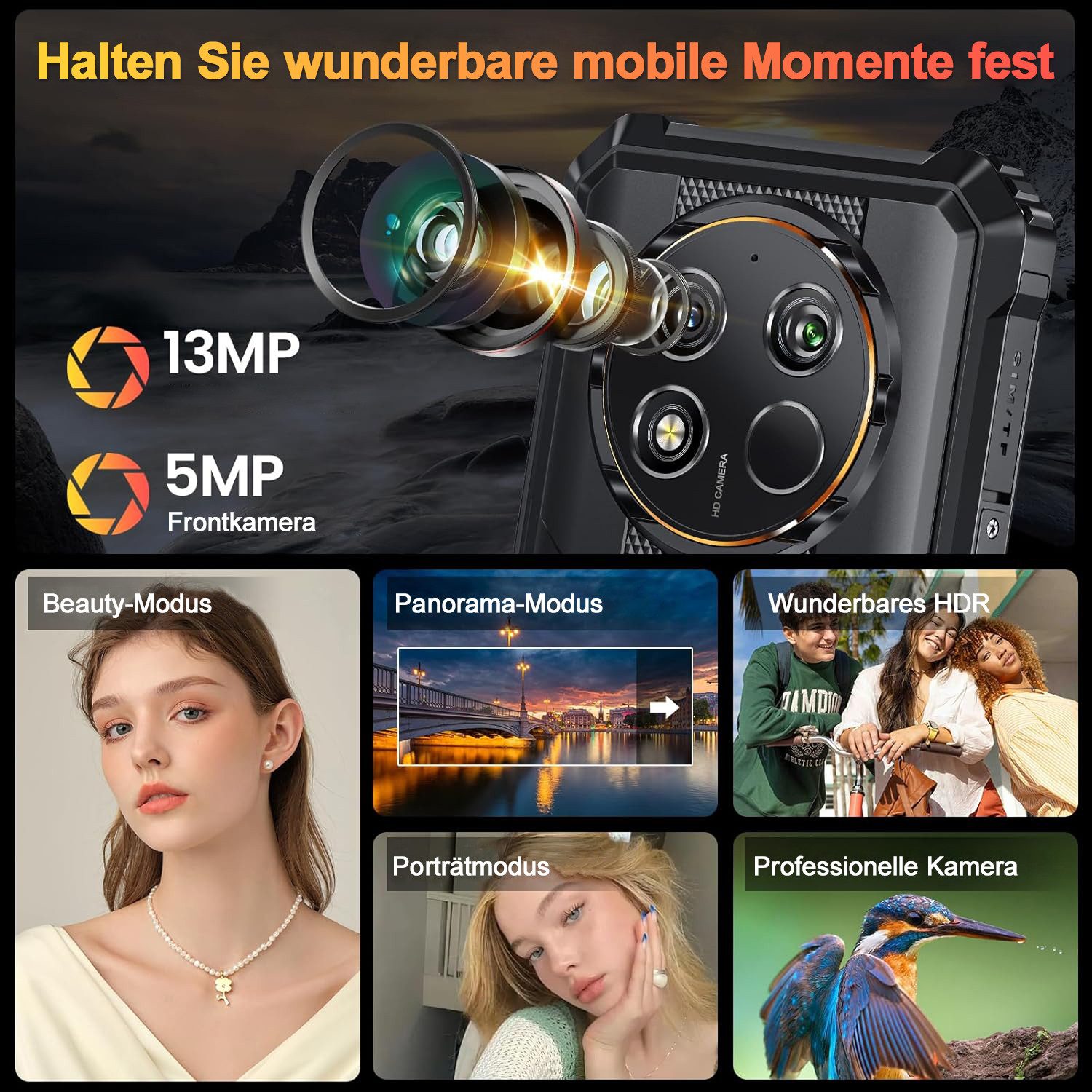 OUKITEL WP28E 16GB RAM + 64GB ROM/TF 1TB, 4G Outdoor Smartphone (16,56 cm/6.52 Zoll, 64 GB Speicherplatz, 13 MP Kamera, 6.52'' HD Display, 10600mAh, IP68/IP69K, – Bild 4 von 5