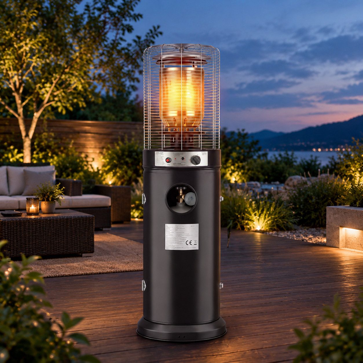 Nettlife Heizstrahler Gas Outdoor 10 kW Terrassenstrahler Rollen,Schwarz Terrassenheizer, Heizpilz Terrasse Kippschutz und Schutzhülle,für Balkon Garten