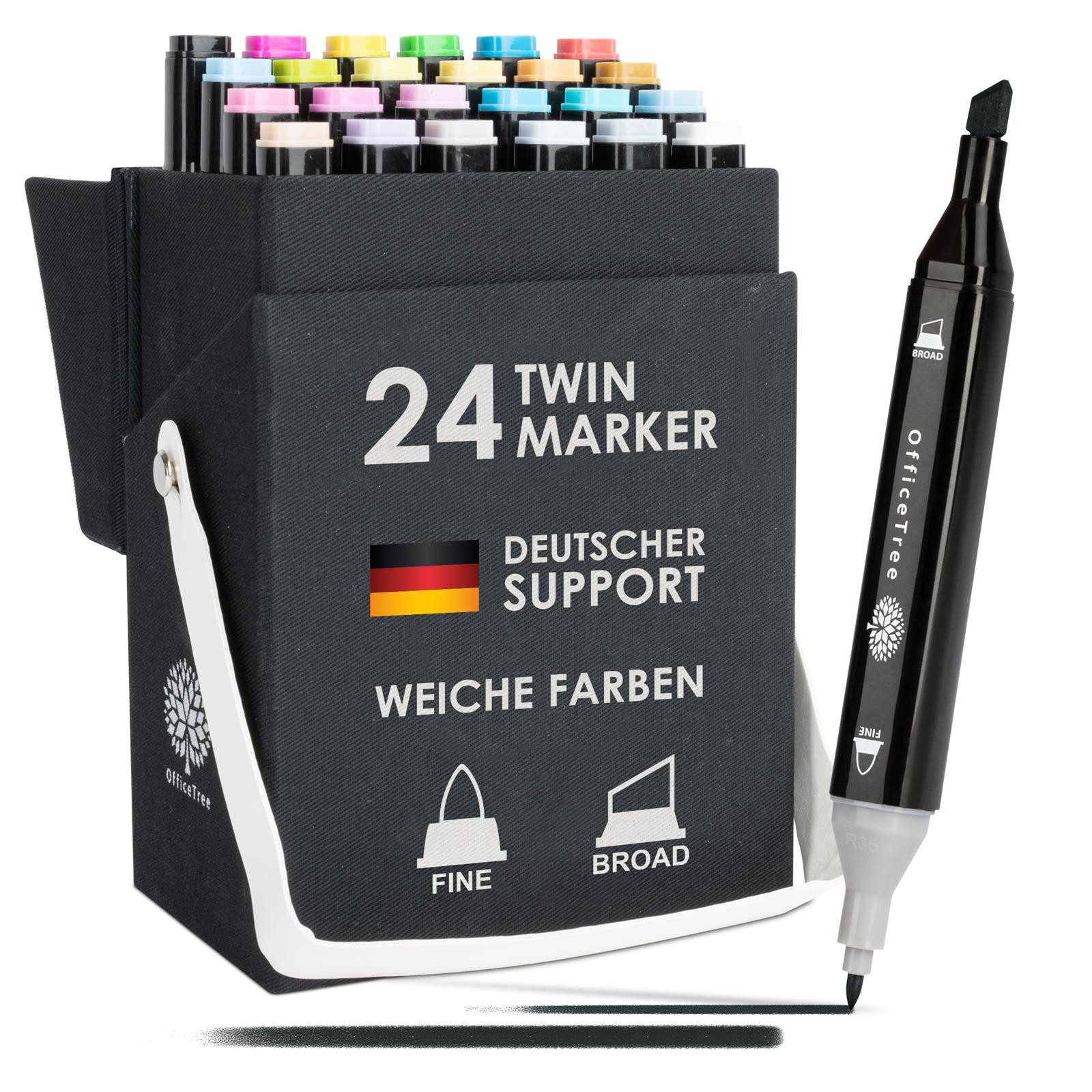 OfficeTree Marker OfficeTree 24er Set Twin Marker Duo-Fasermaler Weiche Farben, (24er Set, 24-tlg., Duo-Fasermaler), Weiche Farben