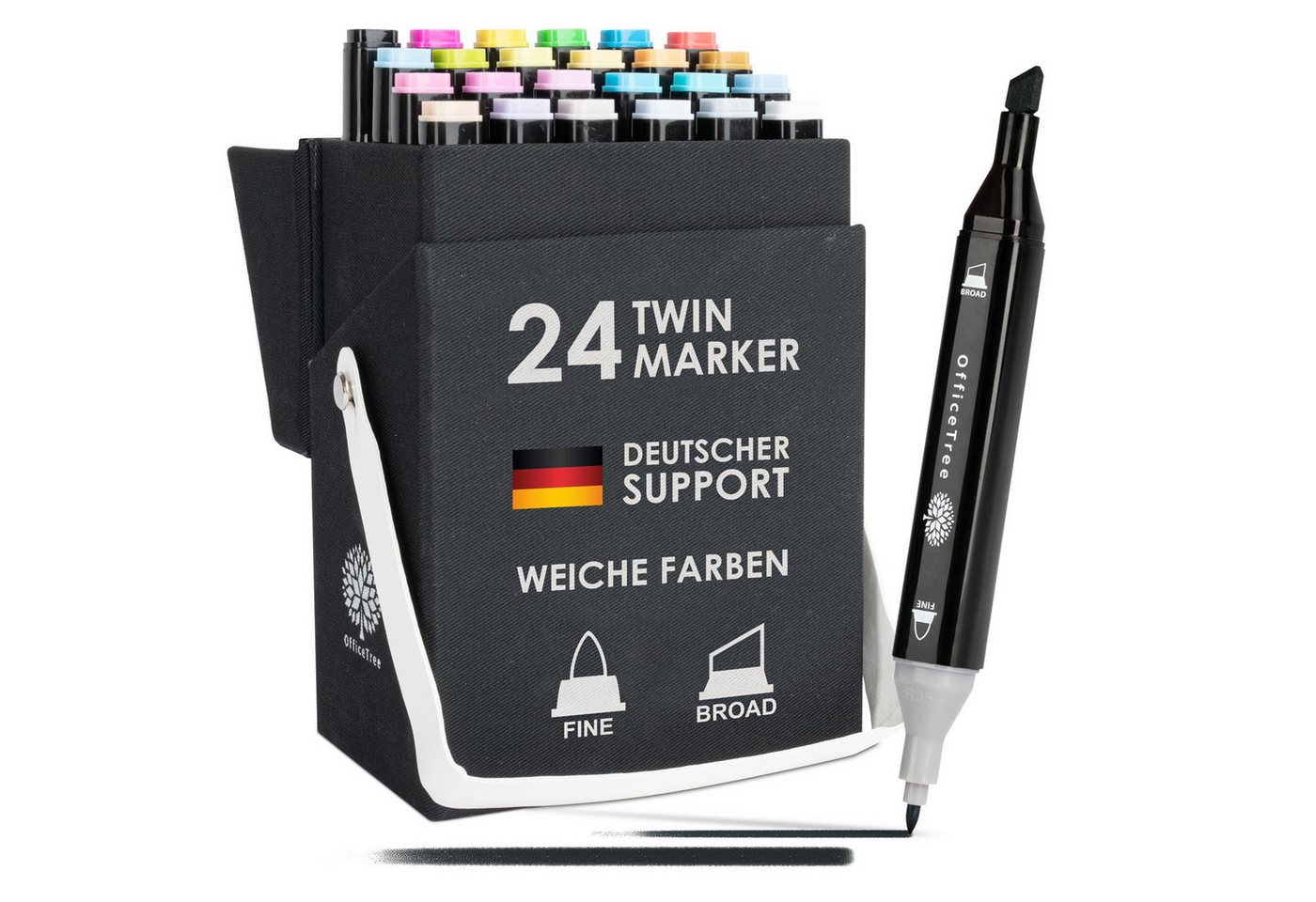 OfficeTree Marker OfficeTree 24er Set Twin Marker Duo-Fasermaler Weiche Farben, (24er Set, 24-tlg., Duo-Fasermaler), Weiche Farben