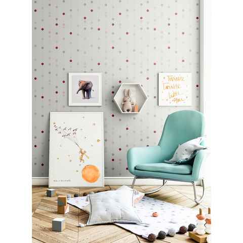 Newroom Vliestapete, Beige Kindertapete Kinder Punkte - Babytapete Babyzimmer Lila Grau Niedlich Linien für Büro Diele/Flur Schlafen