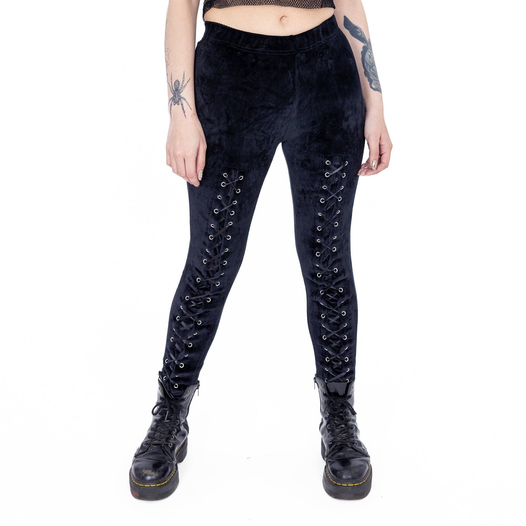 Poizen Industries Leggings Tayla Velvet Gothic Samt Tights mit Schnürung