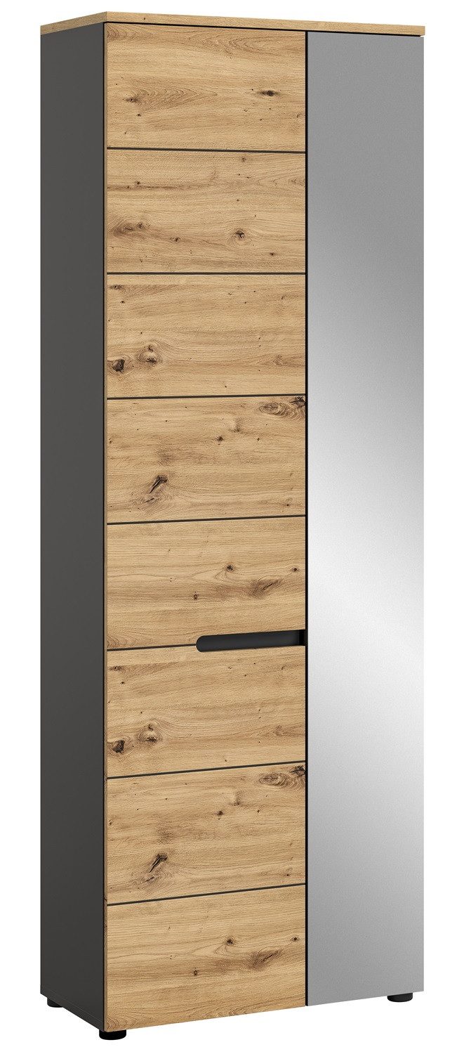 xonox.home Kleiderschrank Garderobenschrank Canu, grau / Artisan Eiche Spiegeltür