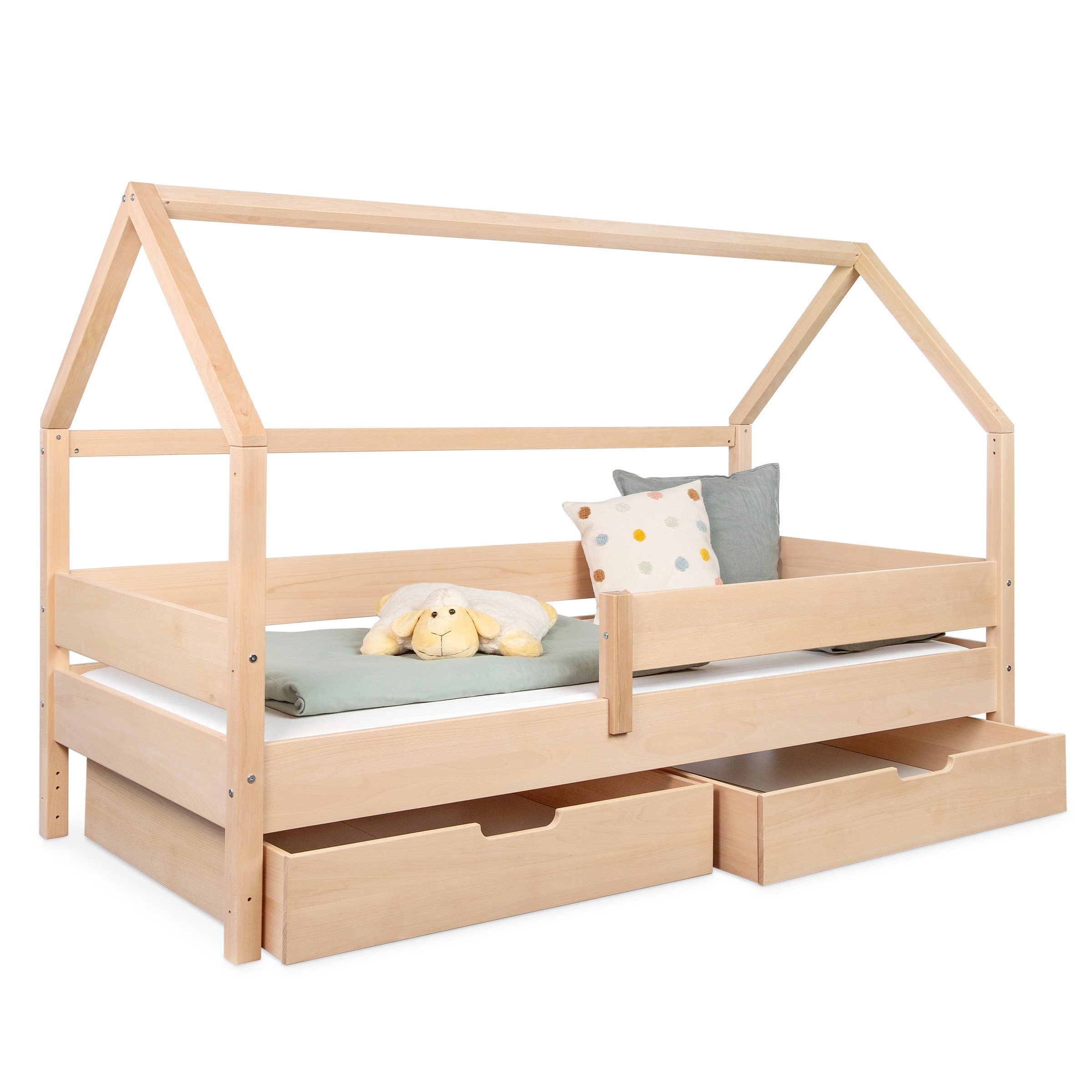 Ehrenkind Bett Hausbett Nova aus massivem Buchenholz mit Rausfallschutz, Massives Buchenholz