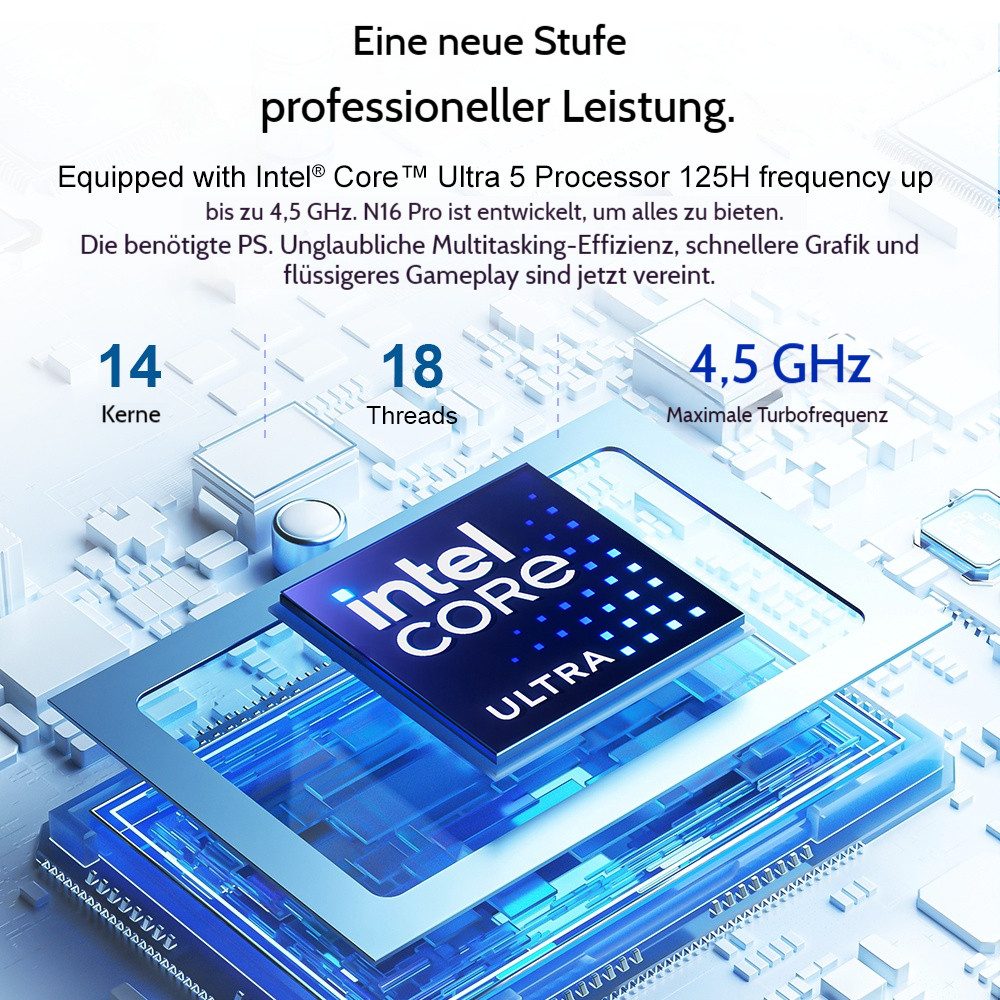 Rolipo 16" Display, Intel Core Ultra 5 125H AI Laptop,24GB LPDDR5 RAM+1TB SSD Business-Notebook (Intel® Core™ Ultra 5 Processor 125H, 12 GB, 1024 GB SSD, Intel Arc™ graphics, Windows 11, QWERTY Tastatur)