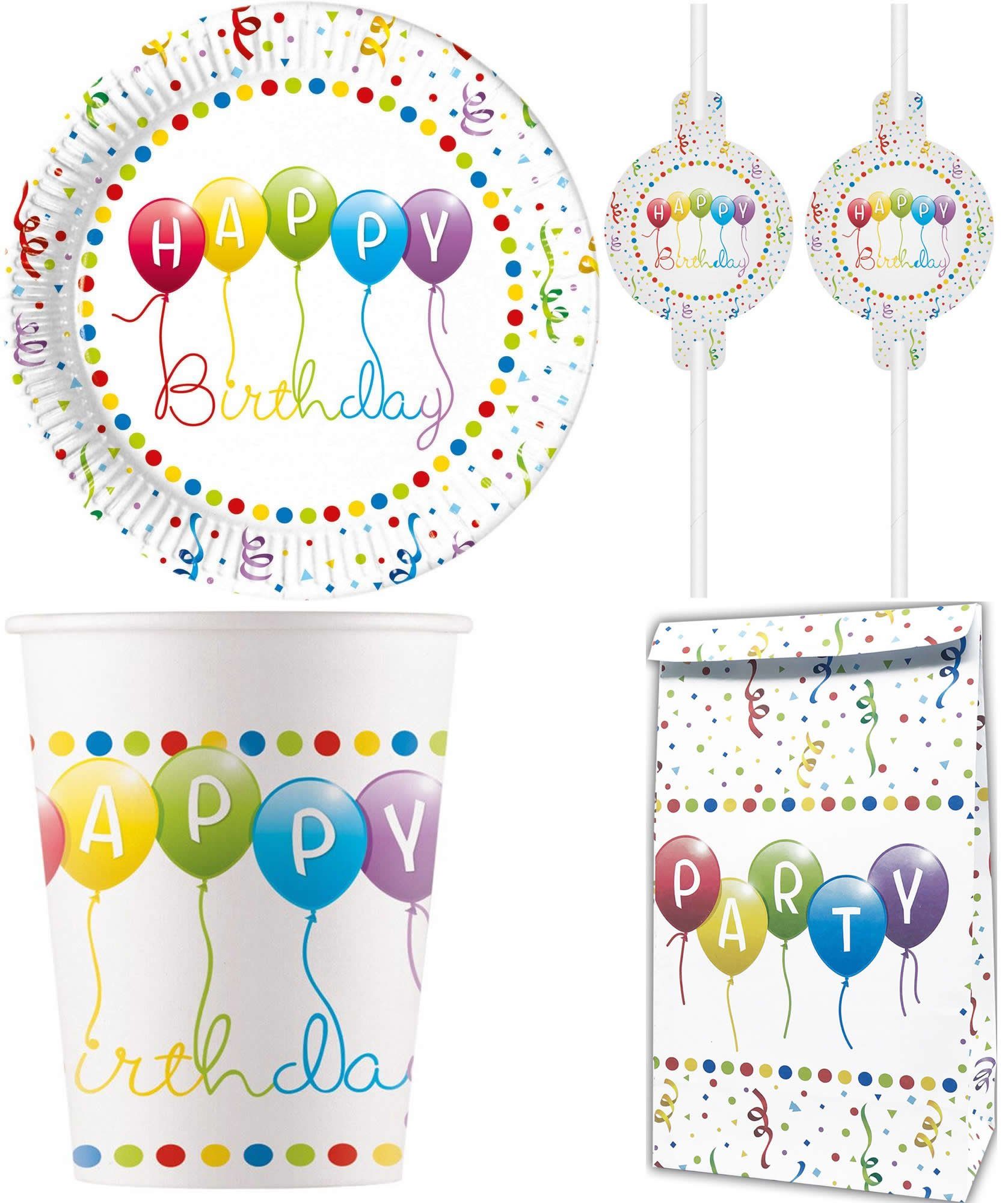Procos Einweggeschirr-Set 32-tlg Set Kindergeburtstag Party Deko Motto Happy Birthday Streamers (32-tlg), 8 Personen