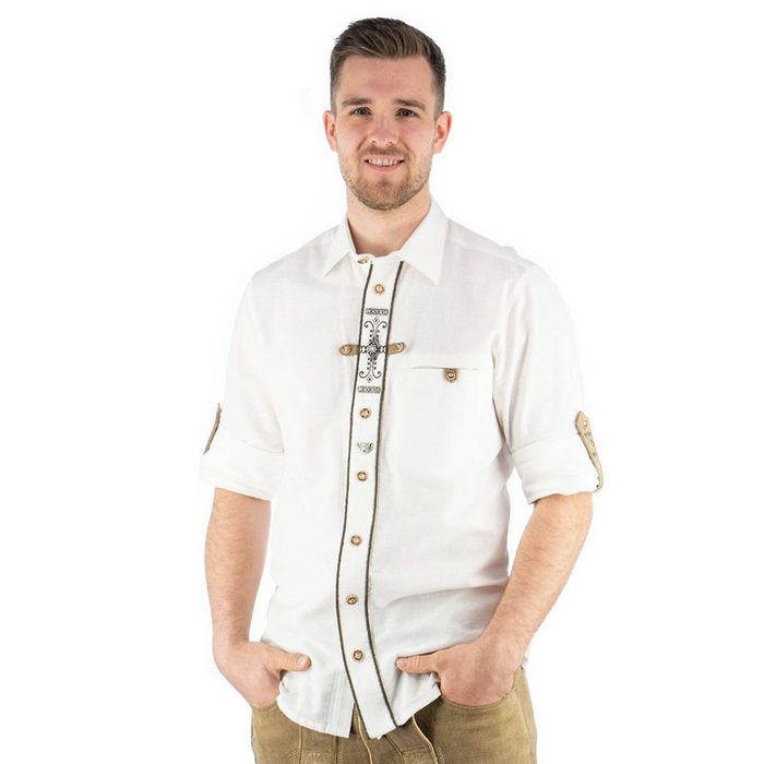 OS-Trachten Trachtenhemd Phegin Langarmhemd mit Paspeltasche Zierteile auf der Knopfleiste