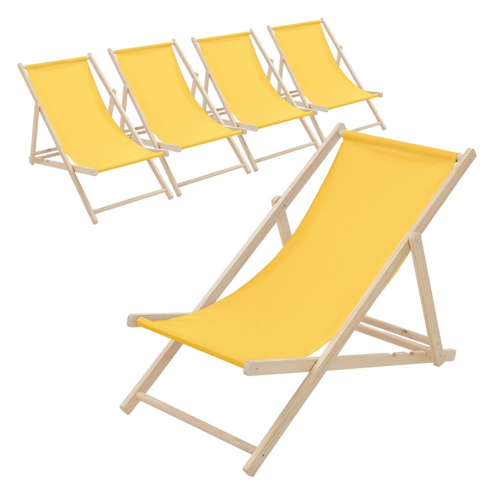 ECD Germany Gartenliege Holz Liegestuhl Beachstuhl klappbarer Strandstuhl Strandliege Liege, 5 St., 5er Set Sonnenliege mit 3-Fach verstellbarer Rückenlehne Relaxliege