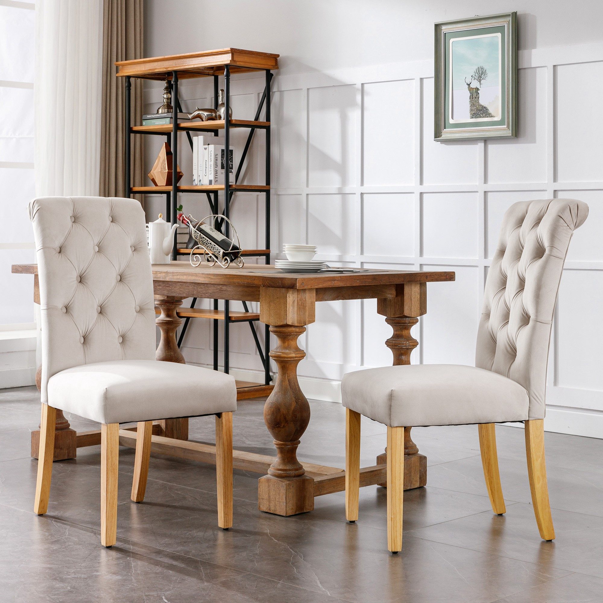 BlingBin Esszimmerstuhl Polsterstuhl Küchenstuhl Sessel mit Eichenbeinen, Knopf Chromklopfer (Wohnzimmerstuhl, 2 St), Schlafzimmerstuhl Küchenstuhl Wohnzimmer Lounge Freizeitstuhl