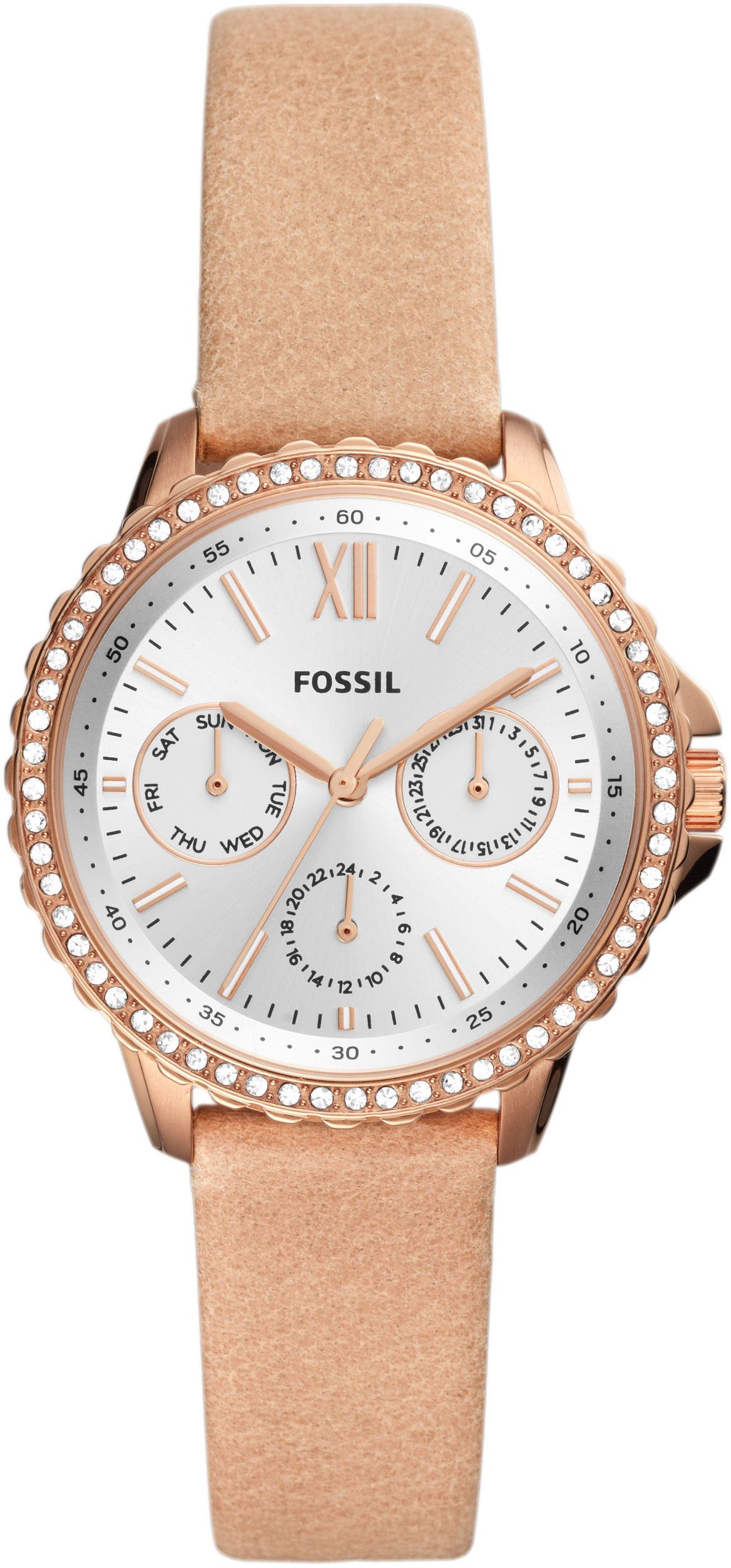 Fossil Multifunktionsuhr Izzy, ES4888, Quarzuhr, Armbanduhr, Damenuhr, Datum, 12/24-Stunden-Anzeige