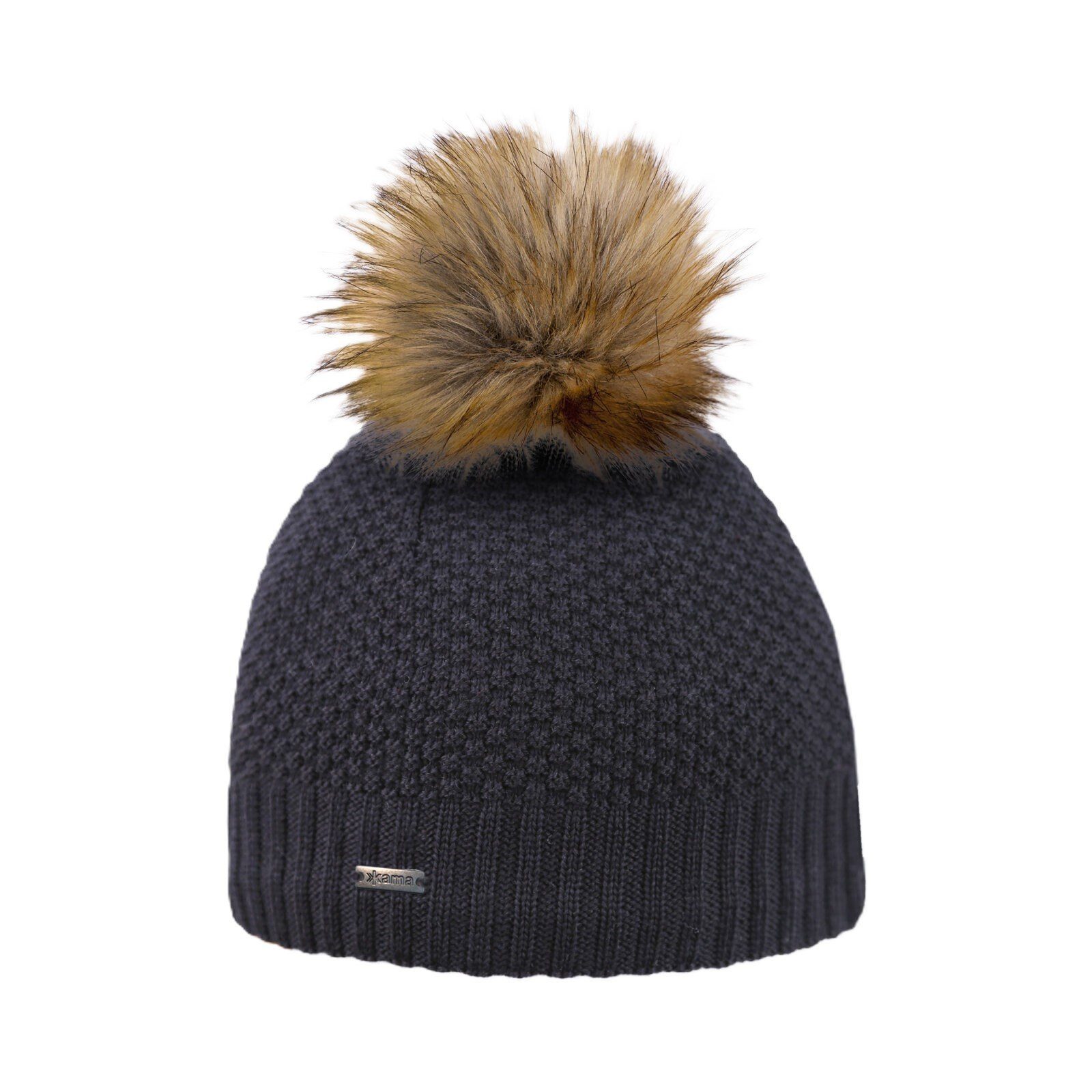 Strickmütze (Bommel) A166 Merino - Damen schwarz - 1 Stück