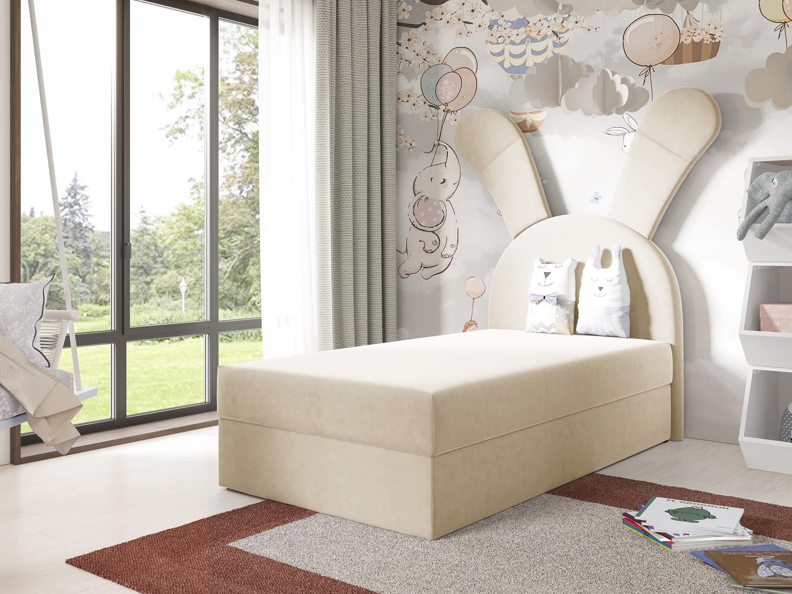 Compleo Kinderbett Hasenbett, Designer Einzelbett mit Bettkasten