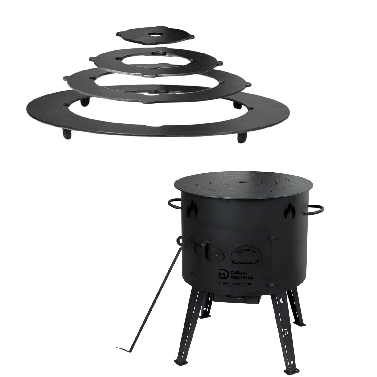 4BIG.fun Feuerstelle Ø40 cm Uchag Utschak Eintopfofen mit Adapter-Ring, (Utschag Uchak Учаг Außenküche Eintopfofen), ca. 2 mm Stahl