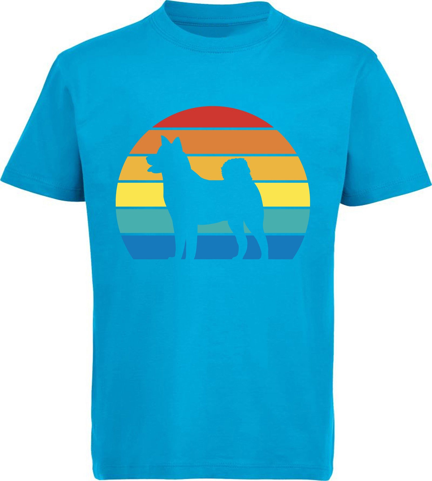 MyDesign24 Print-Shirt Kinder Hunde T-Shirt bedruckt - Retro Akita Bild Baumwollshirt mit Aufdruck, i236 aqua blau | T-Shirts