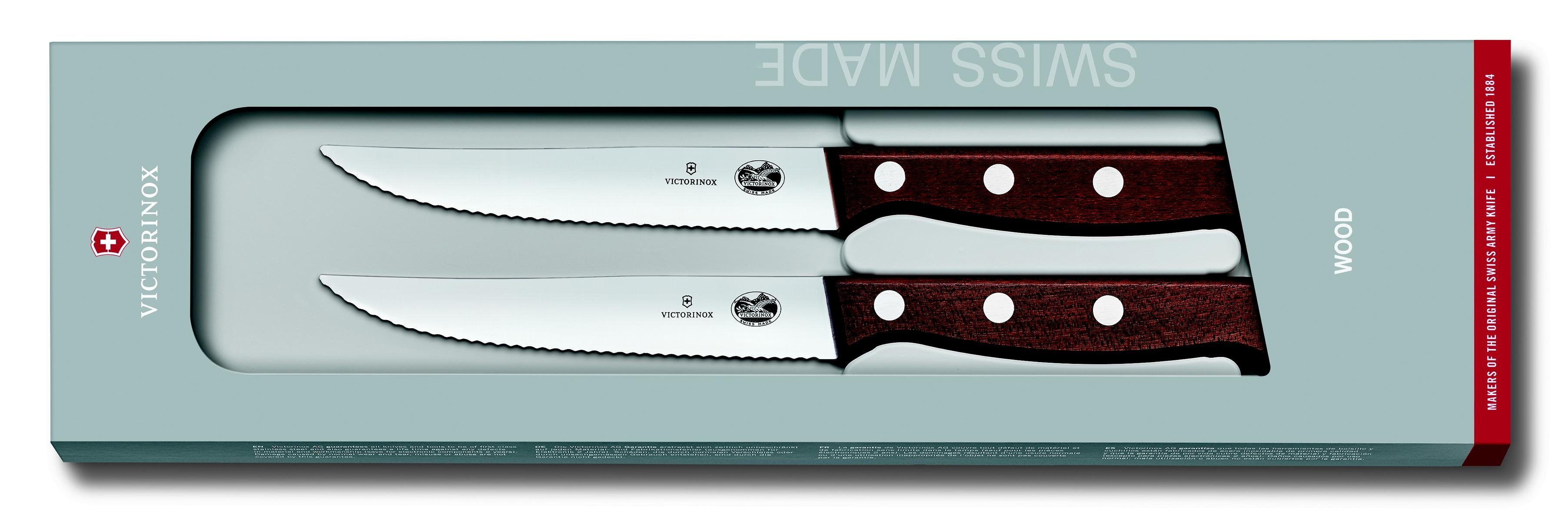 Steakmesser-Set, Taschenmesser 2-teilig mod 12 cm, Ahornholz,Wellenschliff, Victorinox