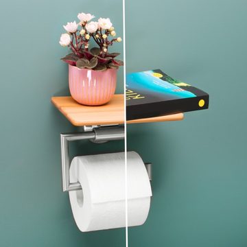 bremermann Toilettenpapierhalter Ablage aus Bambus inkl. Kleber - Bad-Serie PIAZZA BAMBUS, mit Ablage