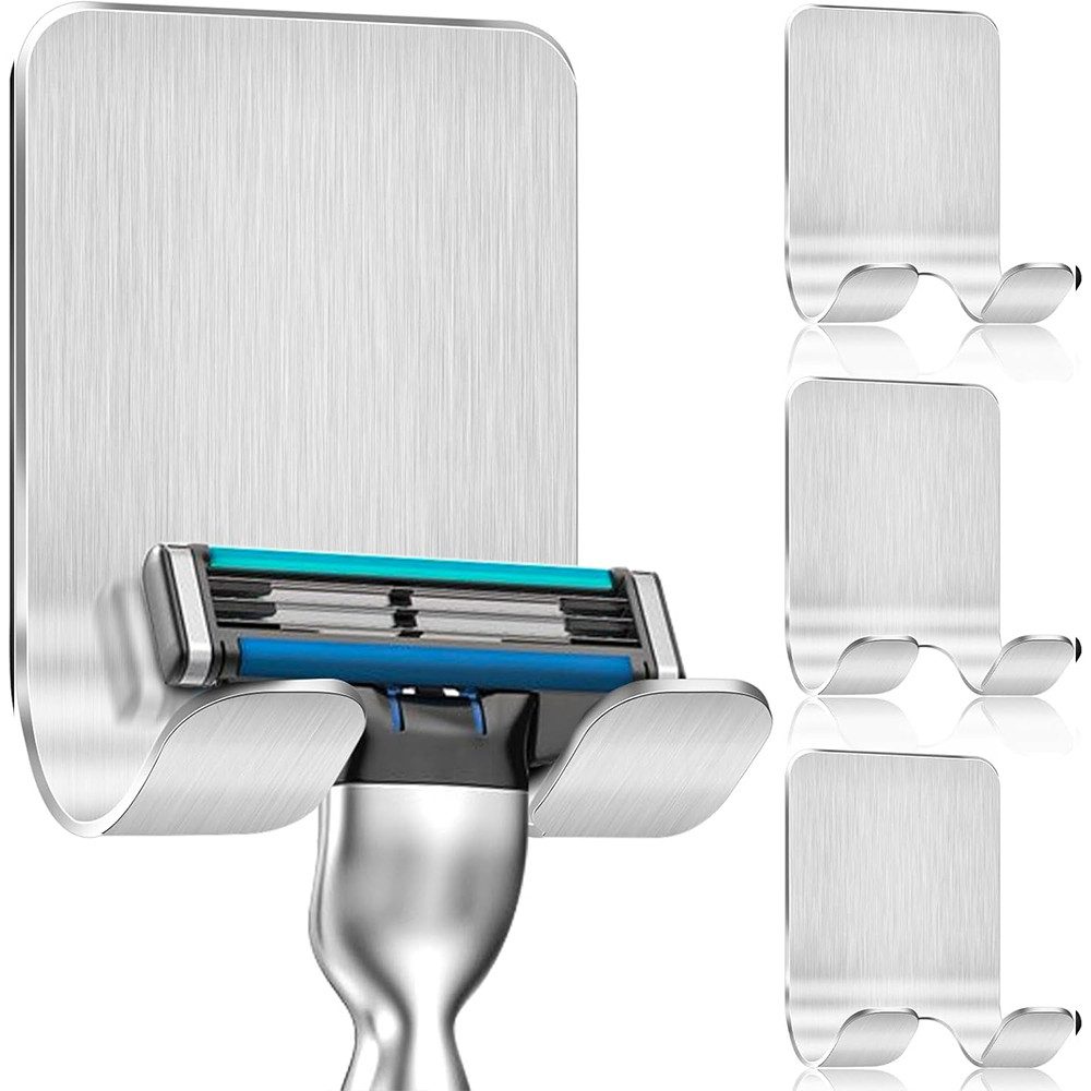 TUWENA Handtuchhaken 4 Stück Rasierer Halterung Dusche Haken, Edelstahl Rasierer Halter, Edelstahl Rasierer Hänger ohne Bohren, für Tür Wand Badezimmer, Küche