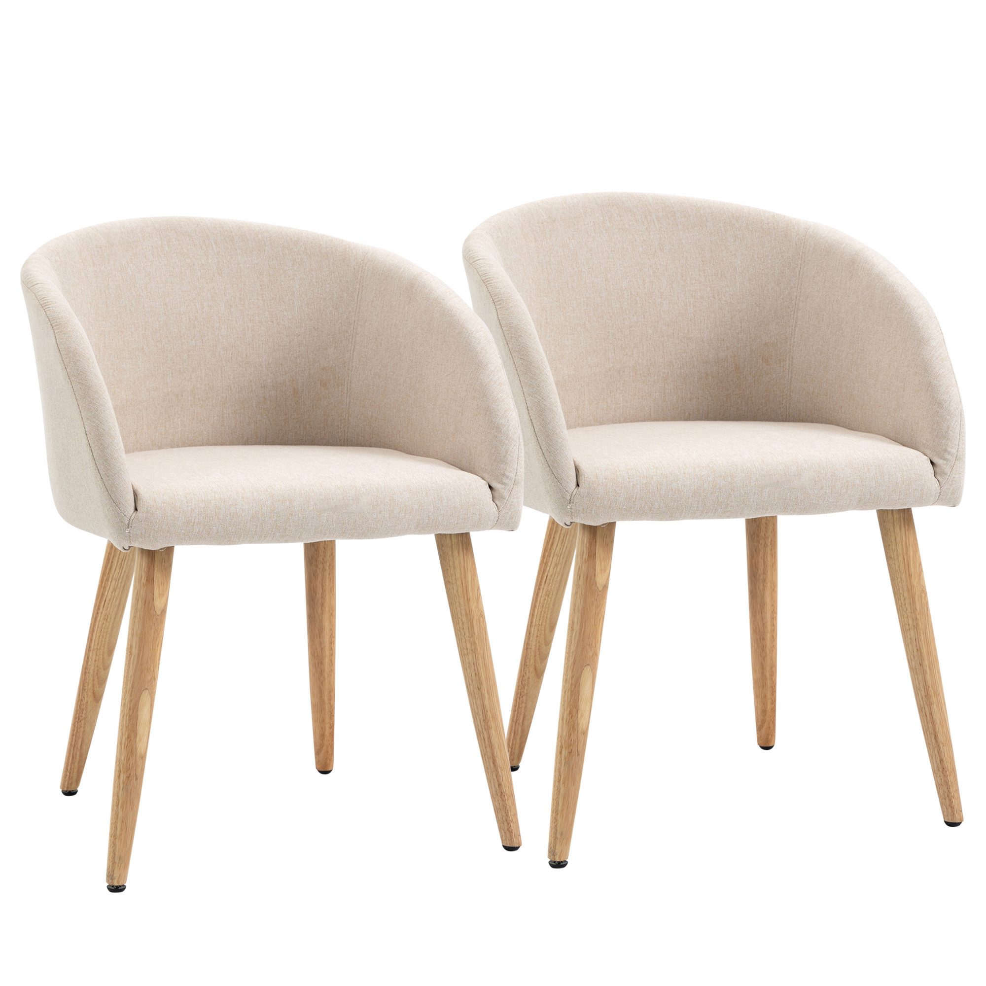 HOMCOM Esszimmerstuhl Polsterstuhl mit Armlehne, Leinen-Optik, Holzbeine, Sessel (Küchenstuhl, 2 St), für Esszimmer, Wohnzimmer, Beige – Bild 2 von 5