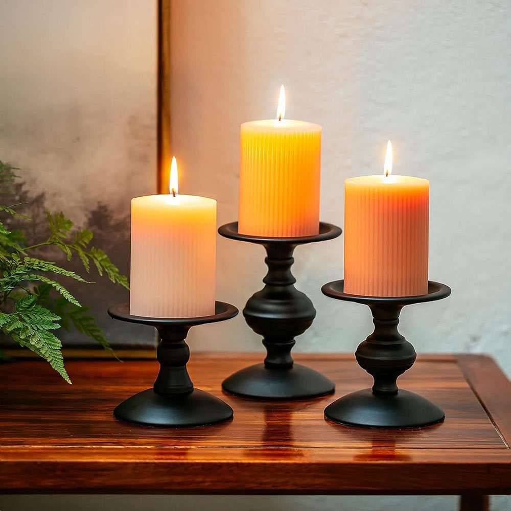 CTGtree Kerzenständer Vintage Kerzenständer 3er für St) Schwarz (3 Stumpenkerze Set Metall