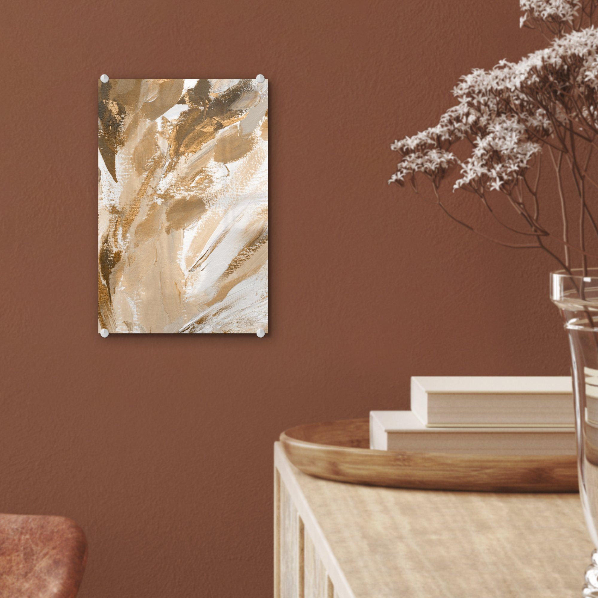 Wanddekoration Luxus, Farbe MuchoWow - auf - St), auf Wandbild Bilder Acrylglasbild Glas Gold (1 Foto - - Glasbilder Glas -