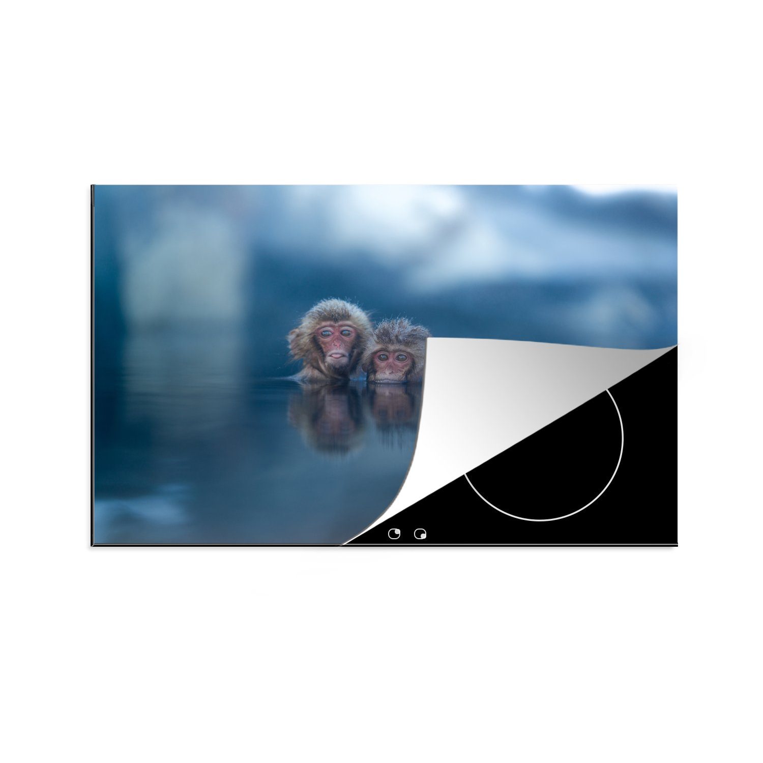 MuchoWow Herdblende-/Abdeckplatte Affen - Japan - Baby, Vinyl, (1 tlg), 81x52 cm, Induktionskochfeld Schutz für die küche, Ceranfeldabdeckung | Herdabdeckplatten