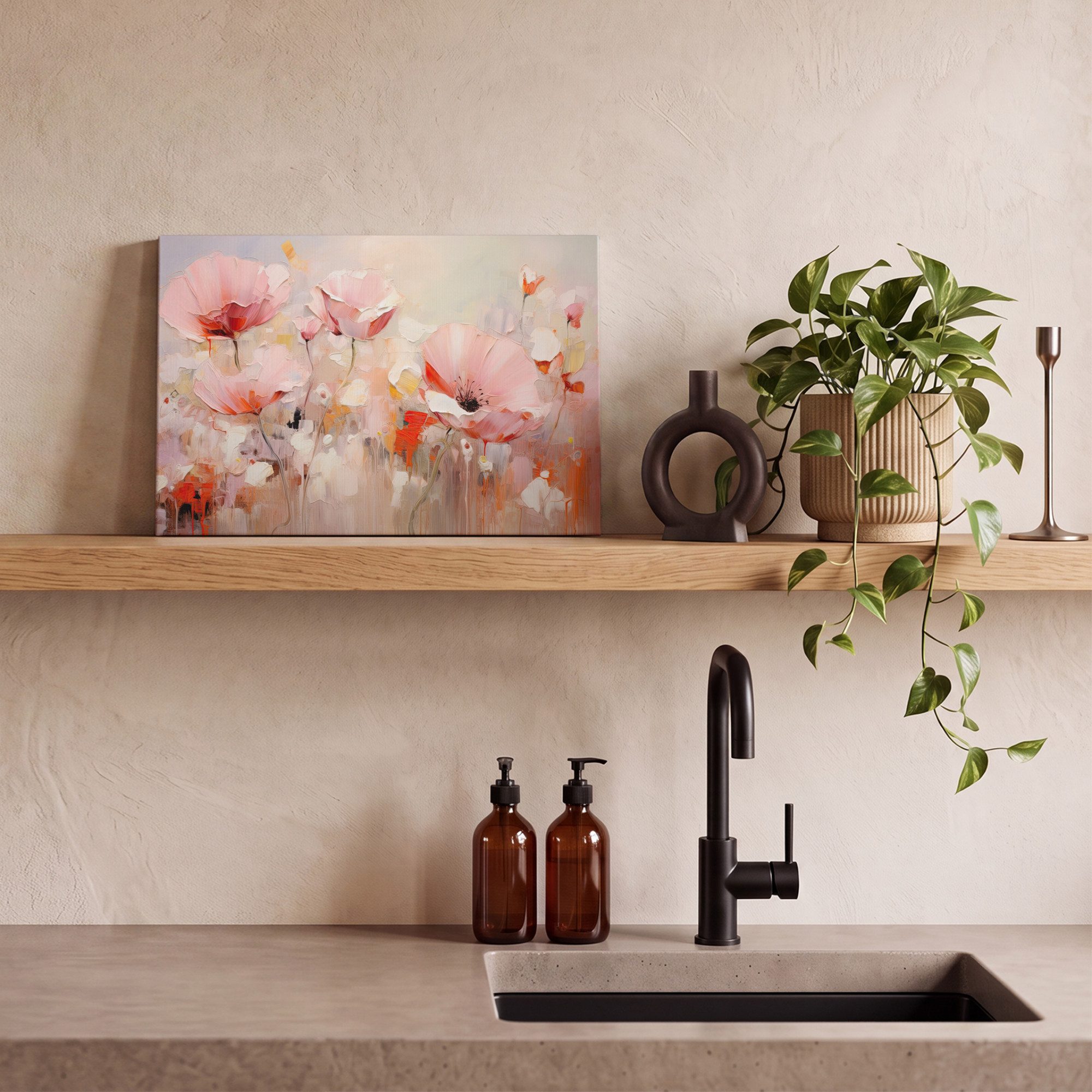 OneMillionCanvasses® Leinwandbild Blumen - Aquarell - Rosa - Abstrakt - Kunst, Fotodruck (1 St), Leinwand Bilder Klein, Wand Dekoration Aesthetic 30x20 cm – Bild 5 von 5
