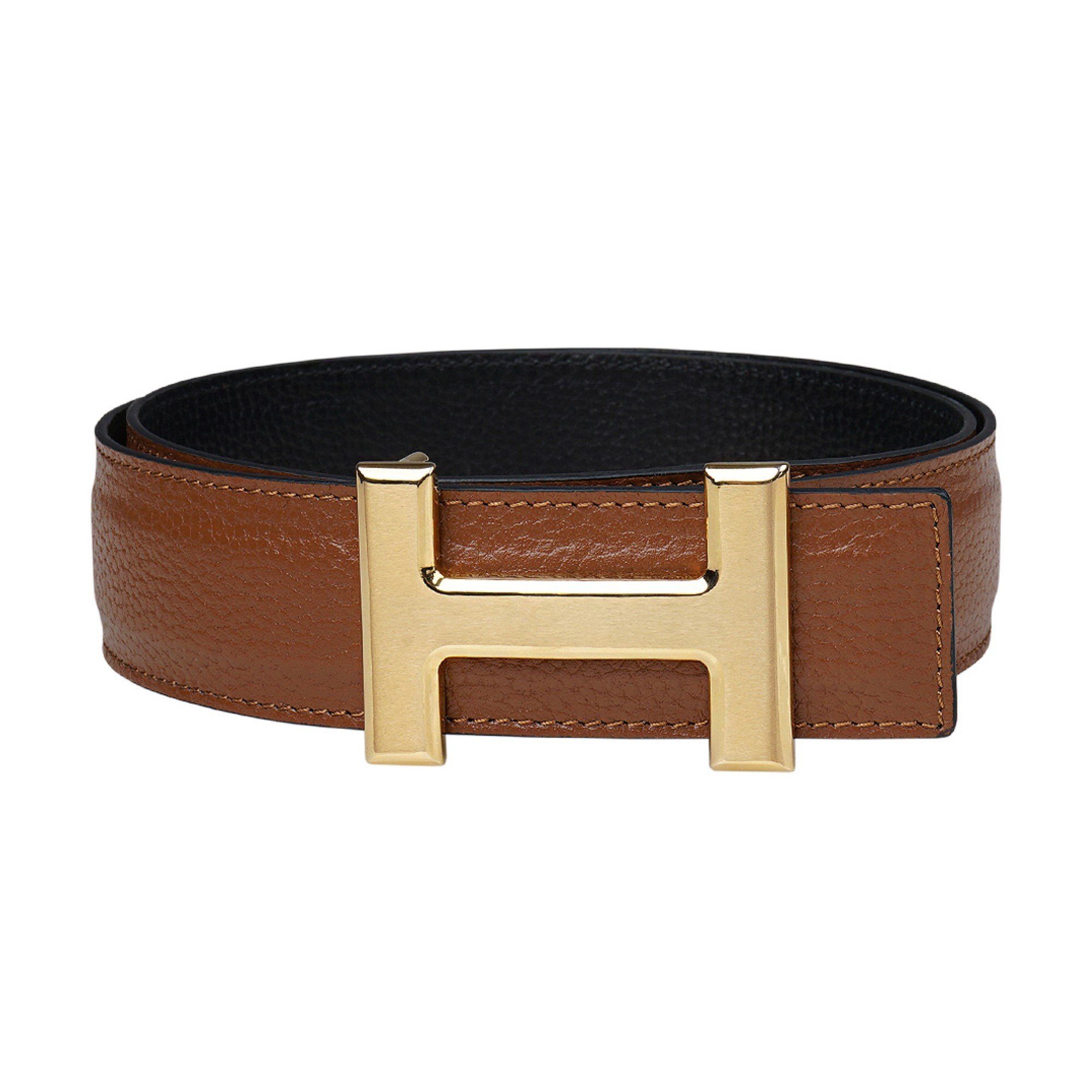 Erdi Ünver Gürtelriemen H Gürtel Gold Cognac 32mm mit H Gürtelschnalle