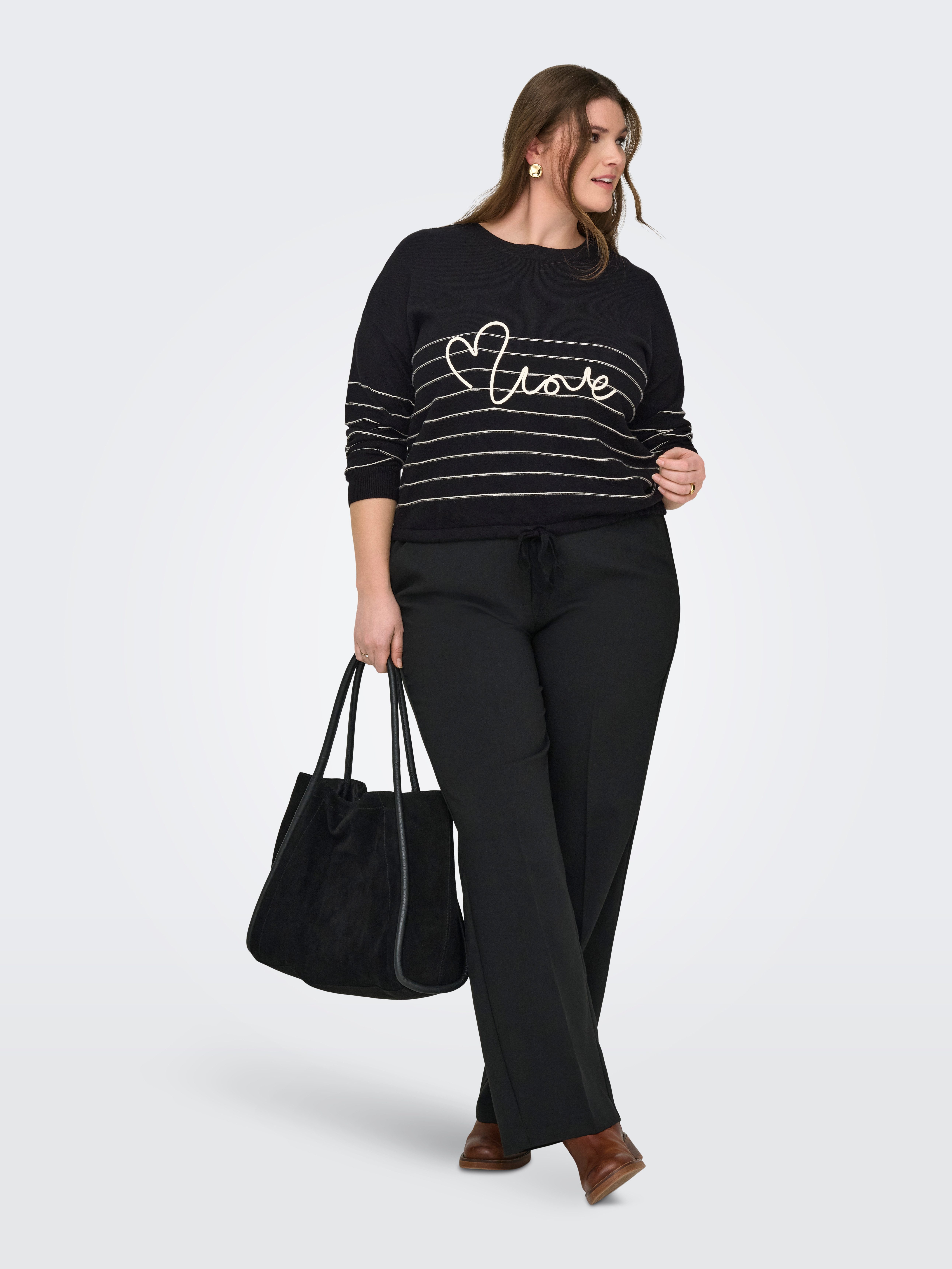 ONLY CARMAKOMA Rundhalspullover CARSIGNE LS TEXT DETAIL O-NECK KNT – Bild 5 von 5