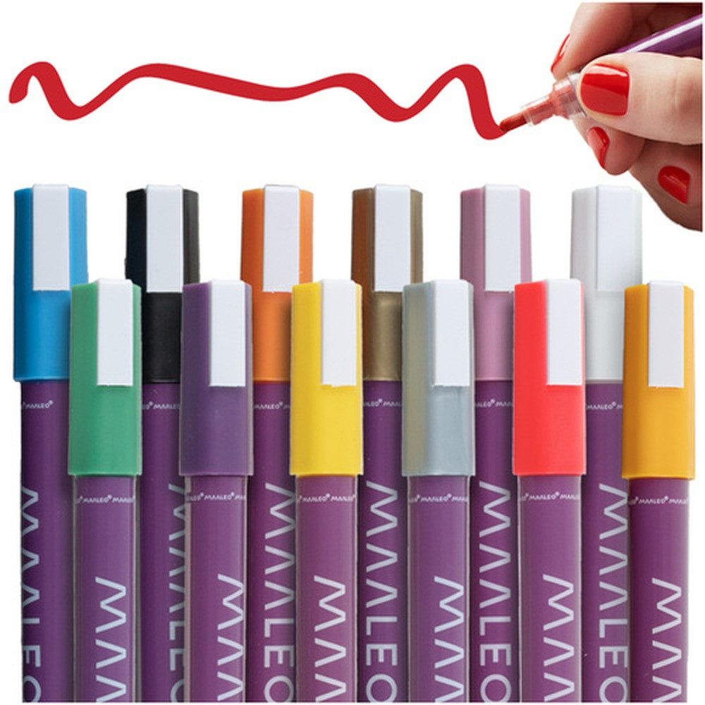 MAALEO Marker Acrylmarker Stiftset, (Spar-Set, 12-tlg), Leuchtende, lichtbeständige Farben mit hoher Deckkraft