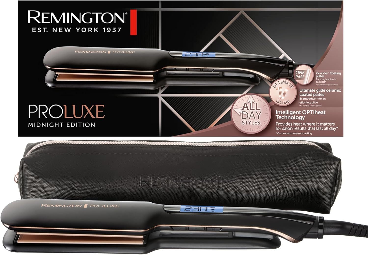 Remington Glätteisen REMINGTON Haarglätter Glätteisen S9150B Proluxe Midnight Edition, extra breite Keramikstylingplatten