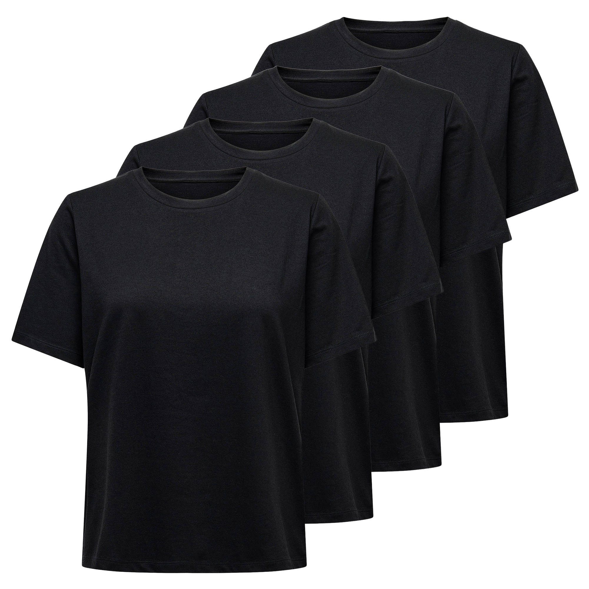 ONLY T-Shirt Damen T-Shirt 4er Pack Baumwolle ONLONLY TEE 4P (Packung, 4er Pack)
