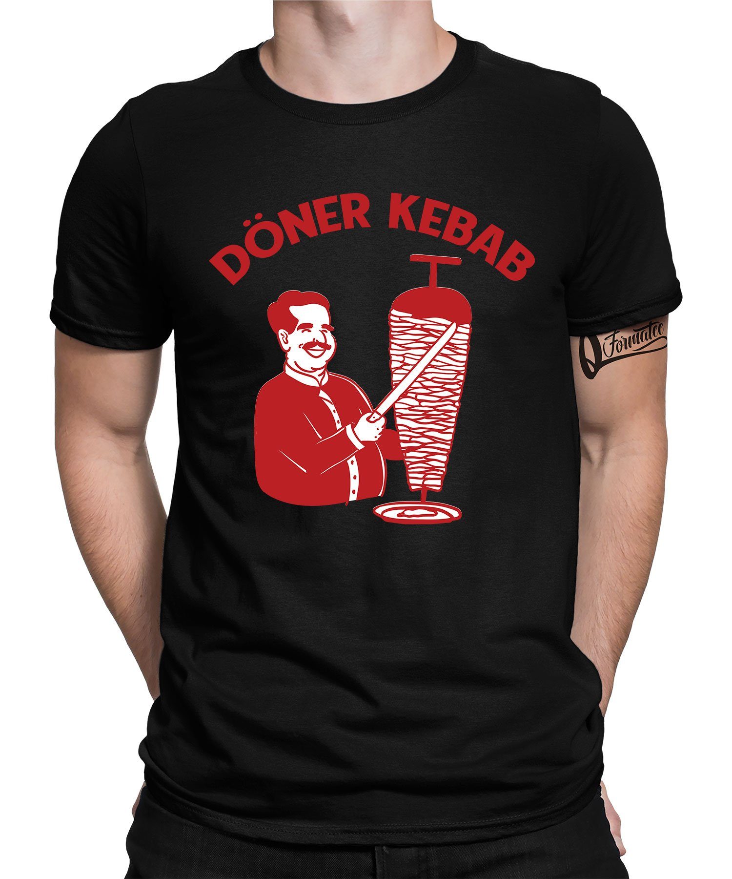 Quattro Formatee Kurzarmshirt Döner Kebab - Lustiger Spruch Statement Herren T-Shirt (1-tlg) Schwarz