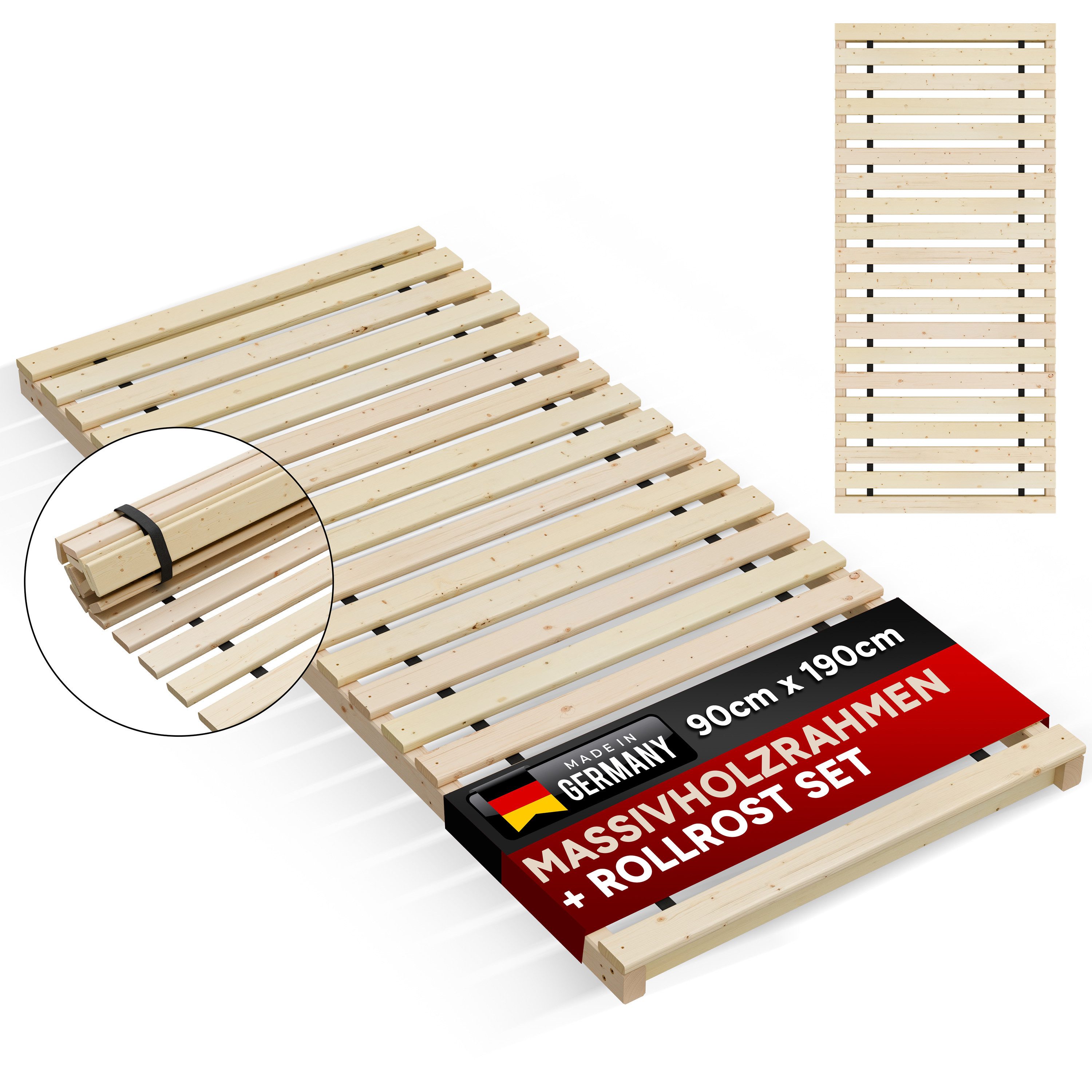 Rollrost Lattenrost inkl. Auflagerrahmen 90x190 cm Rolllattenrost Palettenbett, TUGA-Holztech