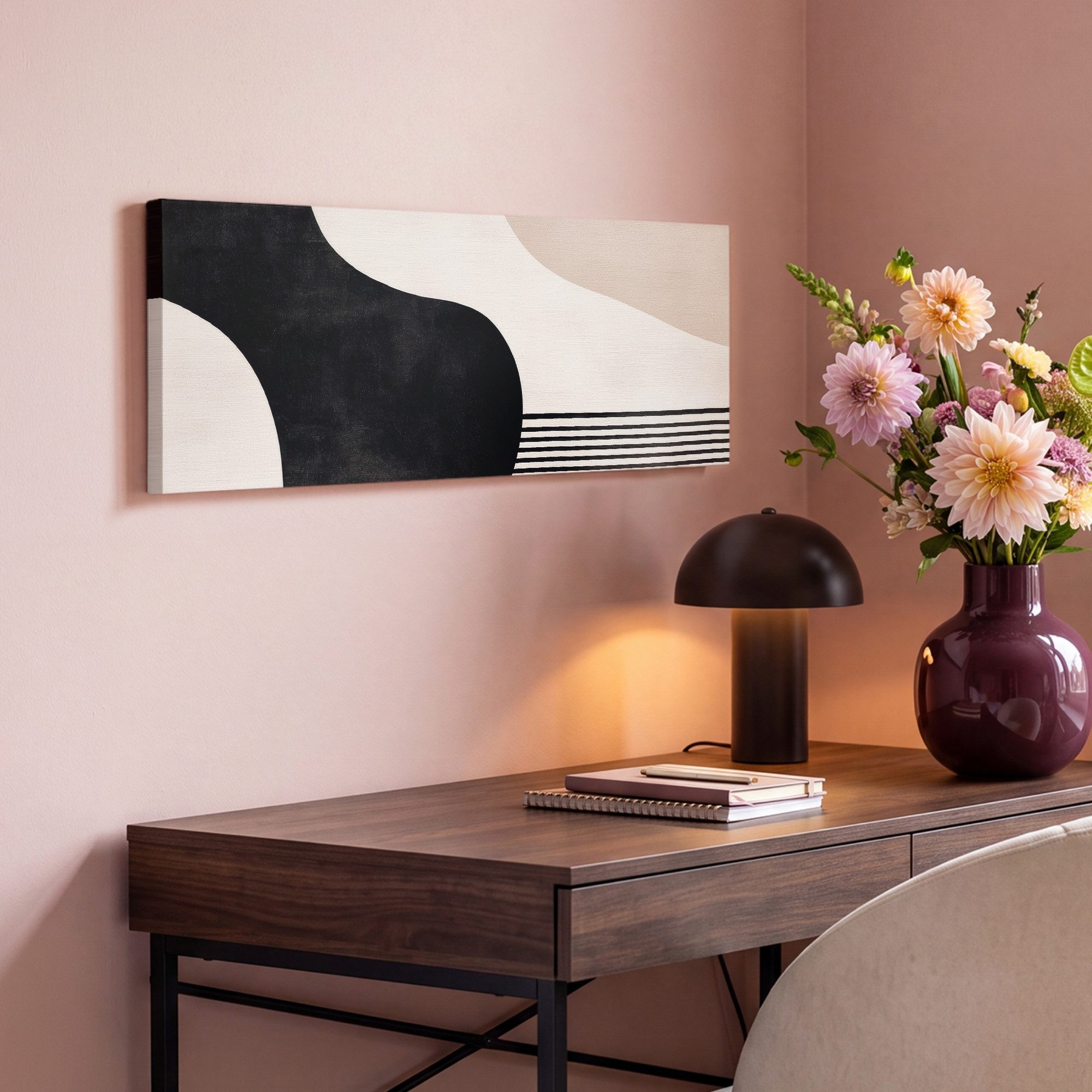 OneMillionCanvasses® Leinwandbild Panorama Abstrakt - Japandi - Beige - Modern, Fotodruck (1 St), Wandbild, Deko Schlafzimmer Wohnzimmer Flur 60x20 cm – Bild 4 von 5