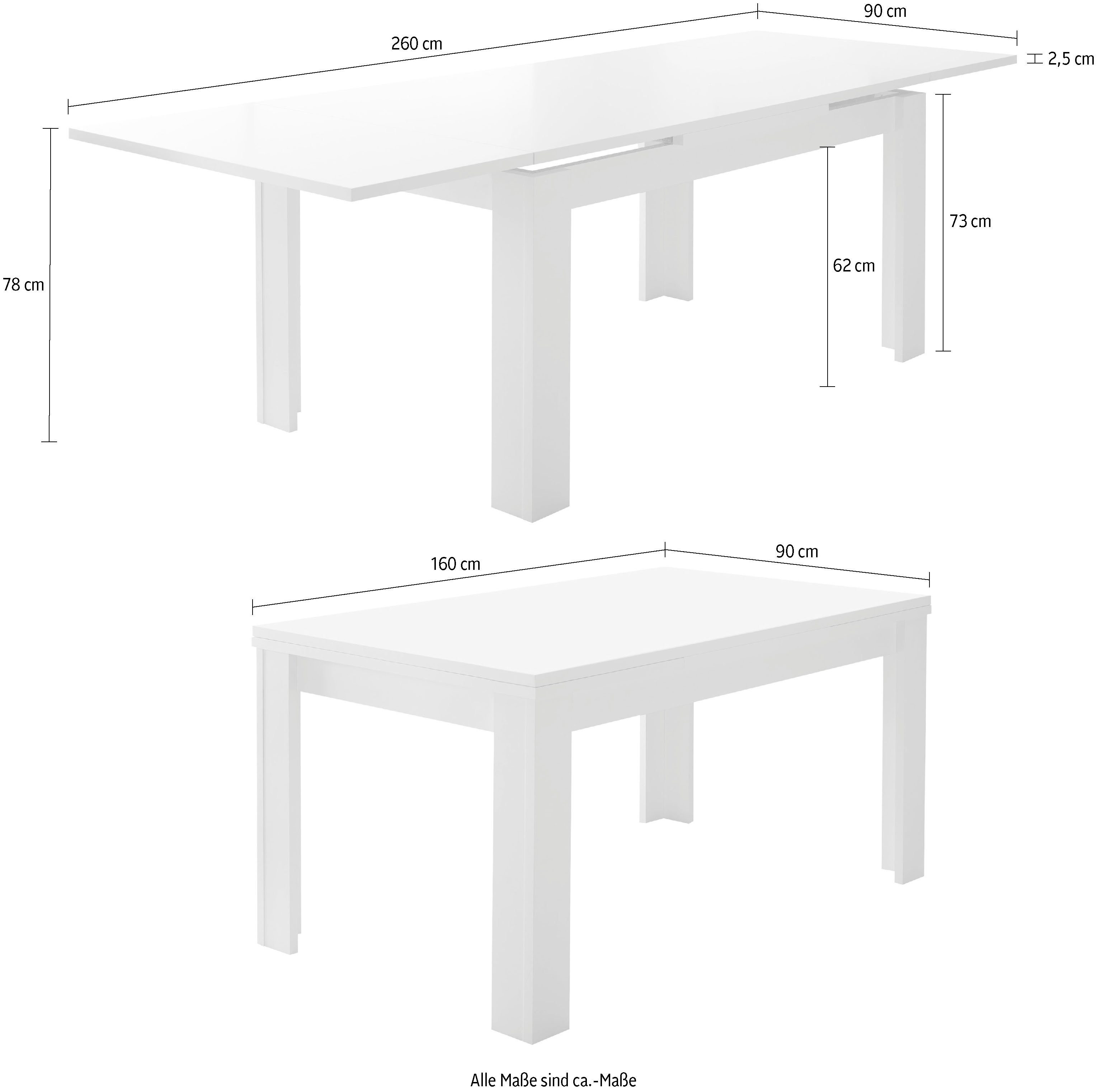 in Mäusbacher je cm Esstisch um 100 matt Größen, Monti, ausziehbar weiß 3