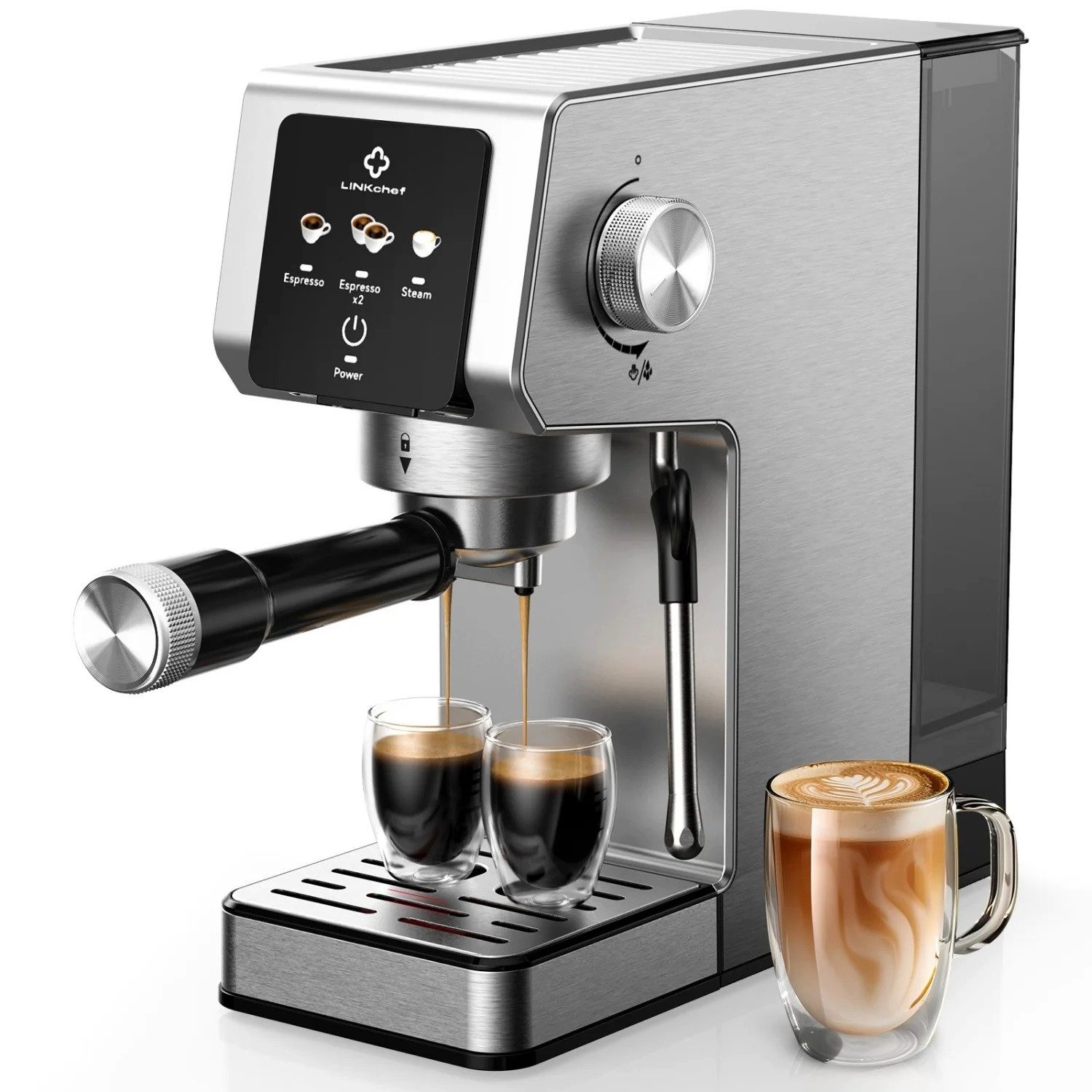 Linkchef Espressomaschine, Siebträgerfilter, 20 Bar, Siebträger, Dampflanze, Edelstahl, 1,2 l Tank