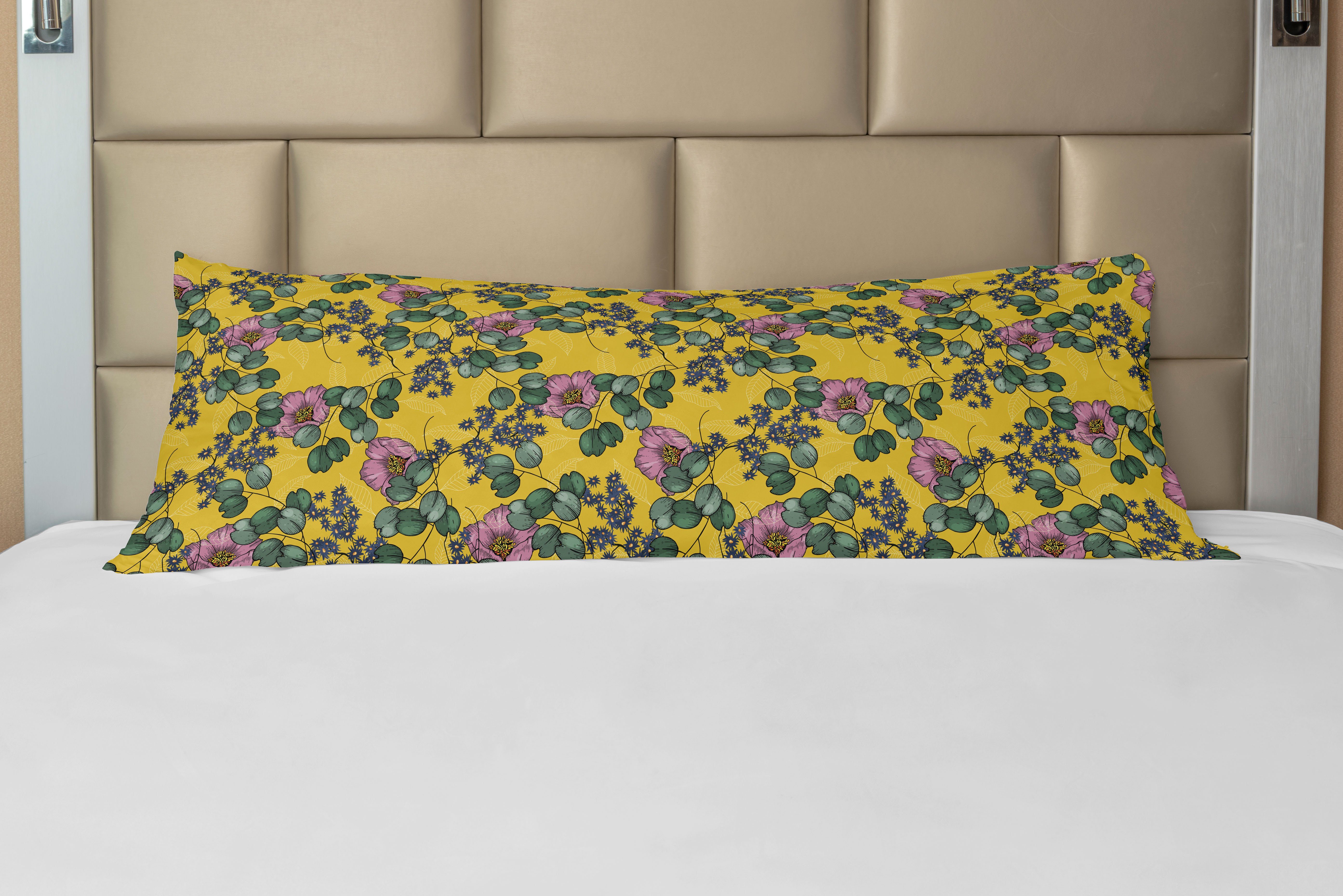 Seitenschläferkissenbezug Deko-Akzent Langer Kissenbezug, Abakuhaus, Blumen Blumen auf einem gelben Hintergrund
