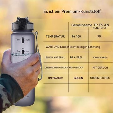 PFCTART Trinkflasche 1-Liter-Sport-Wasserflasche mit Strohhalm und Zeitmarkierung, BPA-frei, geeignet für Fitness / Radfahren / Camping / Laufen