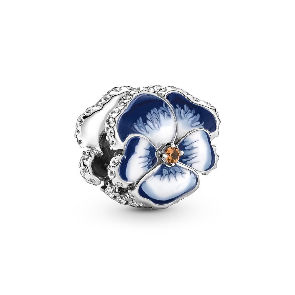 Pandora Charm-Einhänger PANDORA MOMENTS Charm "Blaue Garten-Stiefmütterchen Blume" Silber