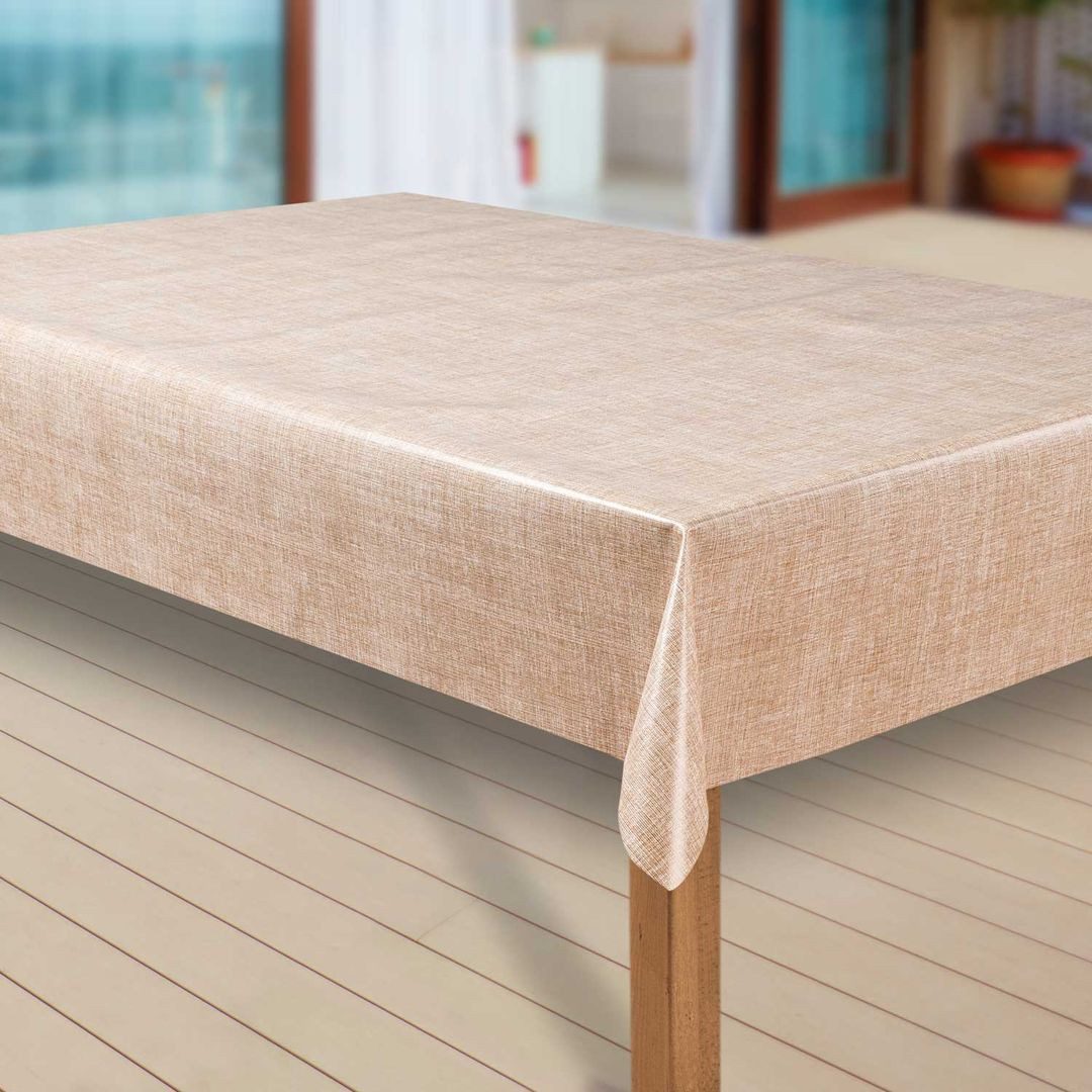 laro Tischdecke Wachstuch-Tischdecken Abwaschbar Leinenoptik. beige rechteckig – Bild 2 von 4