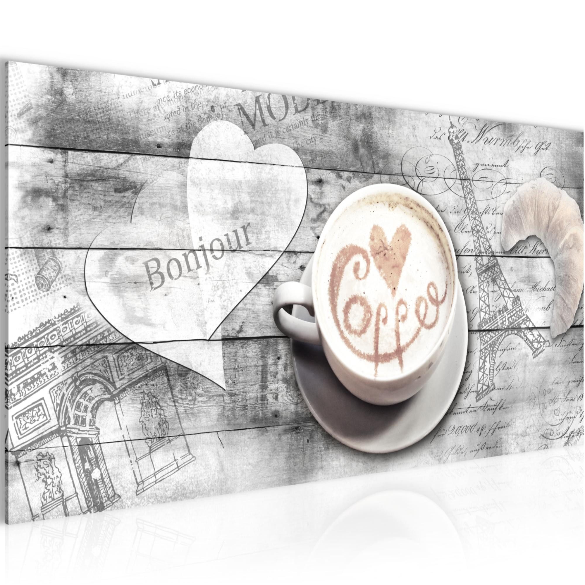 Runa Art Wandbild Kaffee Küche auf Vlies Leinwand Kaffeetasse Holz Esszimmer 012812c, 100L x 40B cm