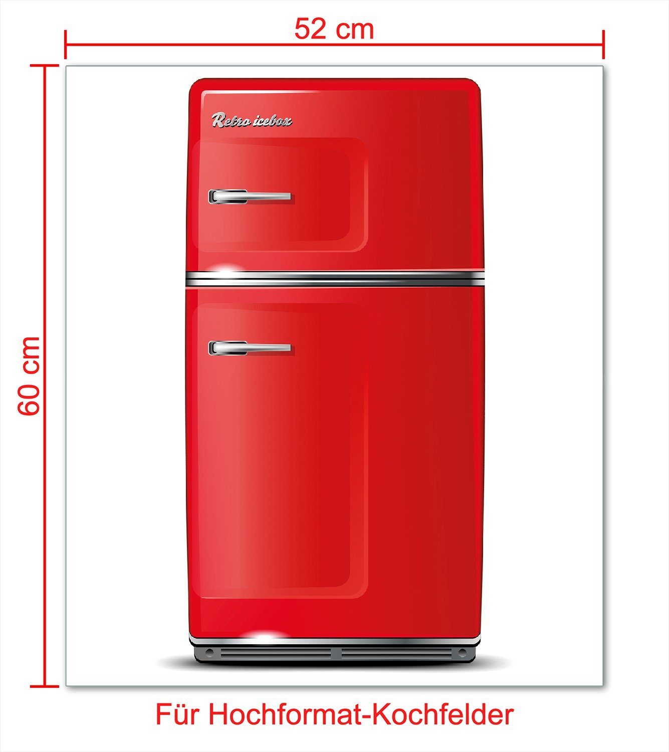 Wallario Herd-Abdeckplatte Roter Kühlschrank, ESG-Sicherheitsglas, 5mm Noppen), 1 inkl. (Glasplatte, verschiedene Größen tlg