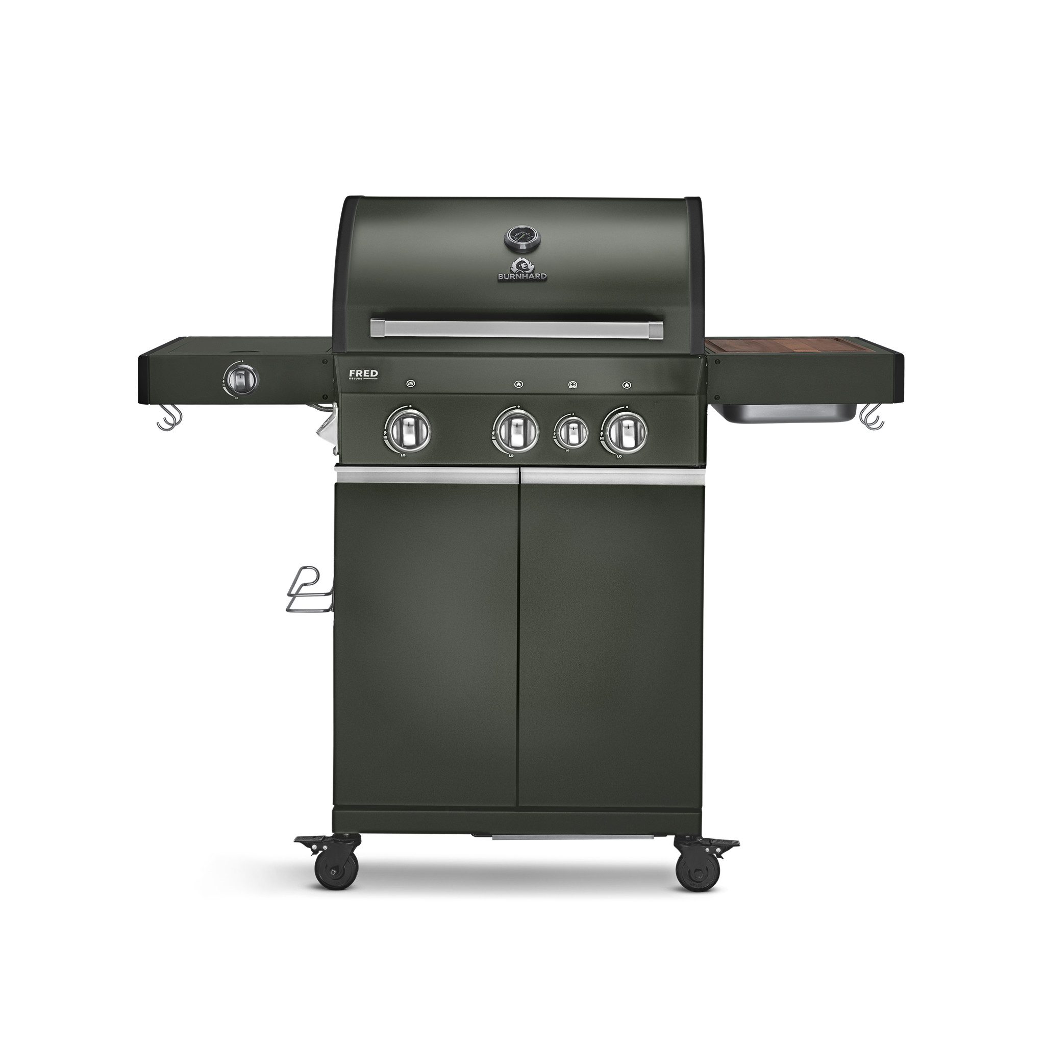 BURNHARD® Gasgrill FRED, 3-Brenner Gasgrill, Deluxe, Gusseisenrost - Green Edition