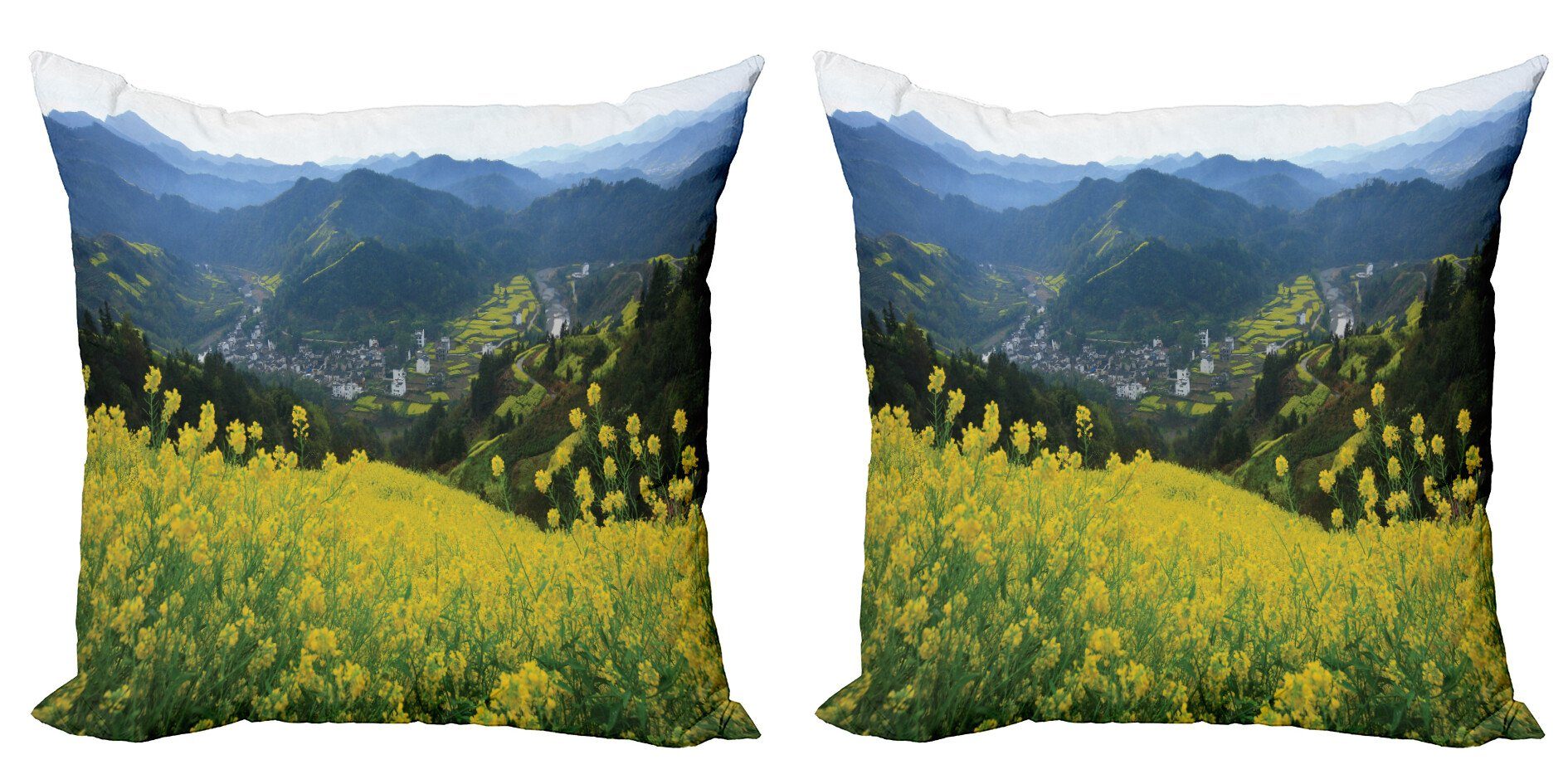 Bauernhaus Digitaldruck, Accent Stück), Doppelseitiger Modern Kissenbezüge (2 Abakuhaus Blumen-Berge