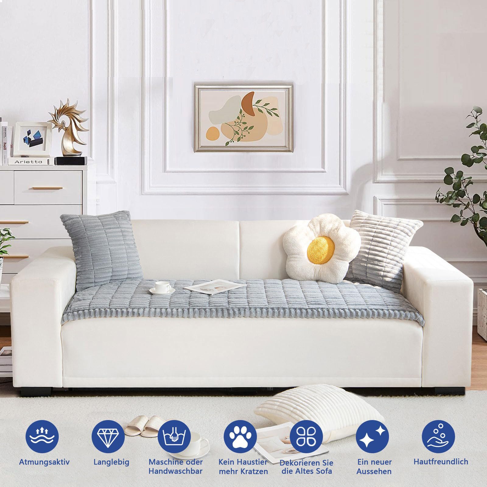 Minicloss Sofaschoner Weiche Flanell Sofa überzug Waschbar - Neue Sitzkissenbezüge, rutschfeste Sofabezug