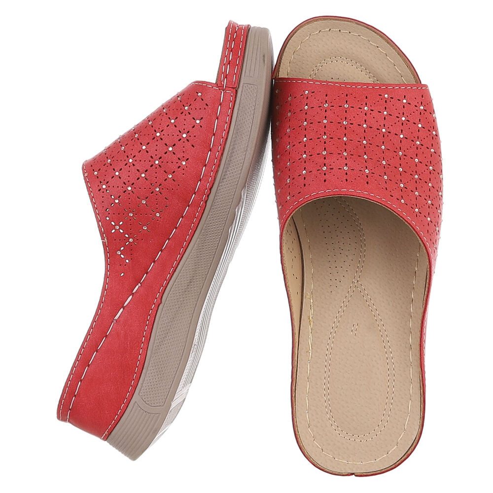 Ital-Design Damen Pantolette mit Lochmuster und Komfortsohle Plateausandaletten (91849117) Keilabsatz/Wedge Keilsandaletten in Rot