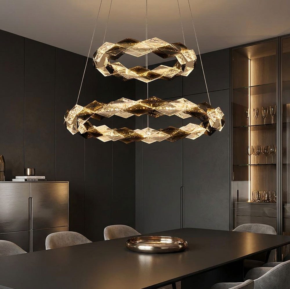 GLOBO LIGHTING LED-Hängeleuchte, LED-Leuchtmittel fest verbaut, Neutralweiß, Pendelleuchte Kristalllampe LED verchromt rauch klar Höhenverstellbar