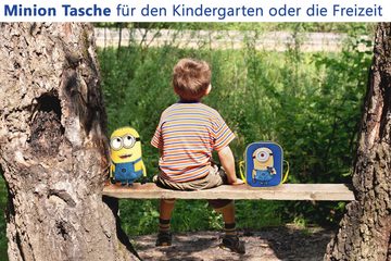 Sieber Kindergartentasche Minions Freizeittasche Kindergarten Tasche Kinditasche, Kinder Geschenk klein 3D Motiv Minions Blau Gelb 20410-0400 + Elefant