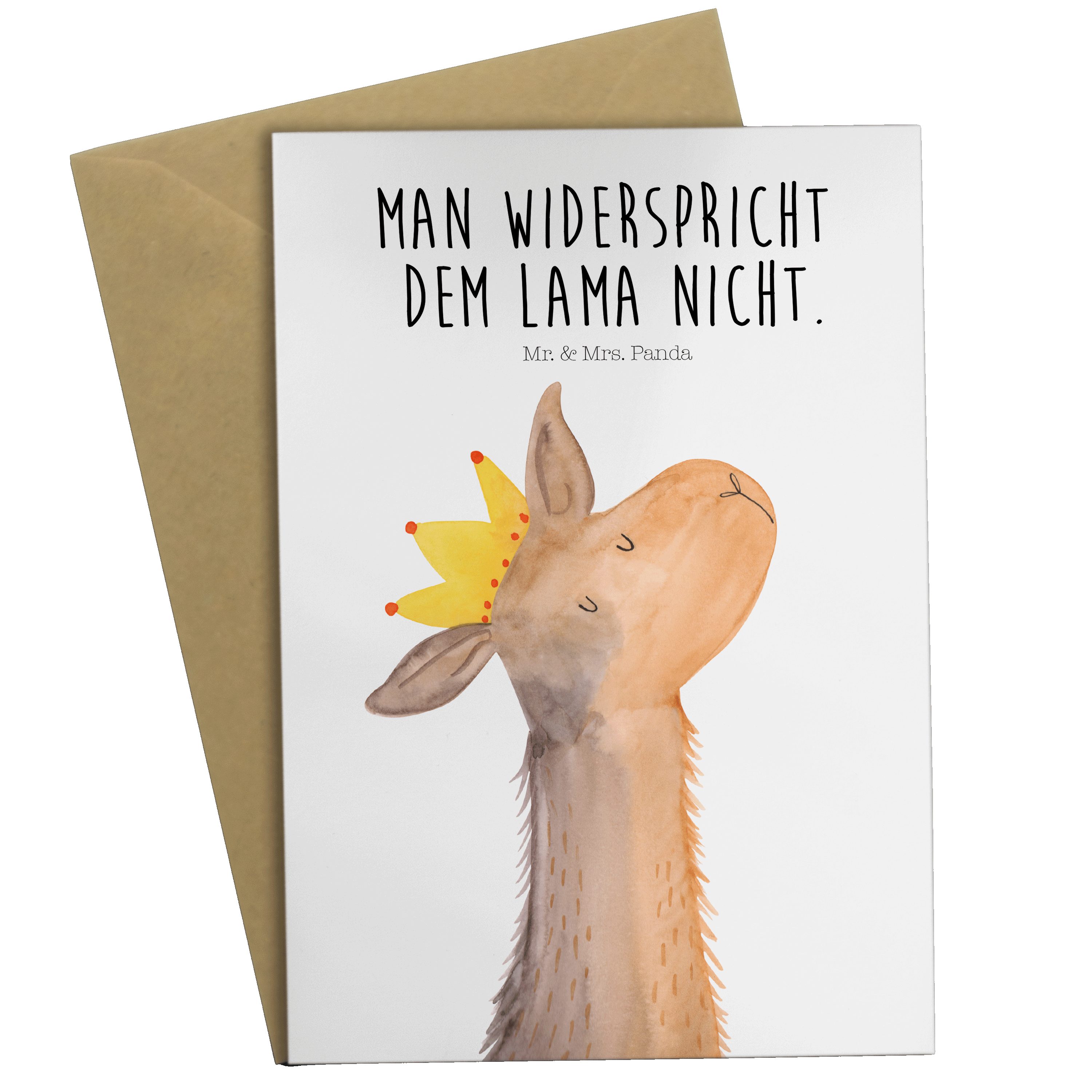 Mr. & Mrs. Panda Grußkarte Lamakopf König - Weiß - Geschenk, Einladungskarte, Mama, Hochzeitskar