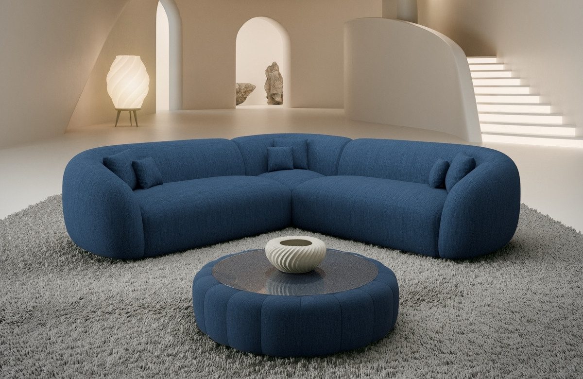 Sofa Dreams Ecksofa Sorelia L Form Luxus Polsterecke, Design Couch, 4-Sitzer, Strukturstoff Bezug in Blau